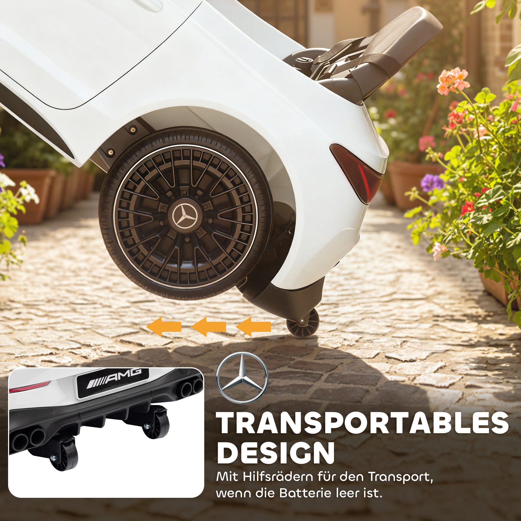 Kinder-Elektroauto, Mercedes-Design, 12V Motoren, Fernbedienung, LED-Lichter, Musik, für 3-6 Jahren Kinder, Weiß