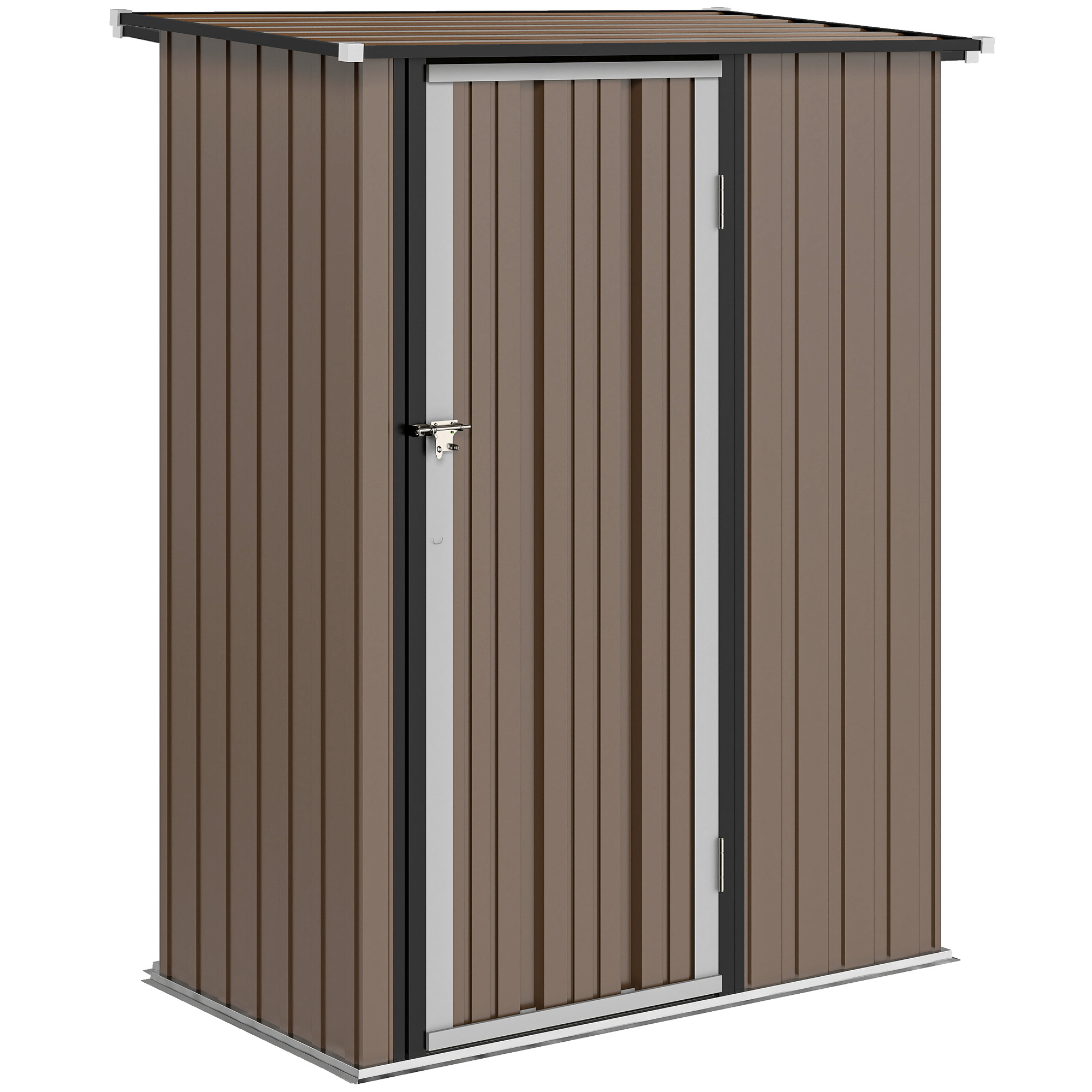 Gerätehaus 1,07 m² mit Schrägdach, 142 x 86 x 189 cm Geräteschuppen mit abschließbar Tür, Gartenhaus, Stahl, Braun