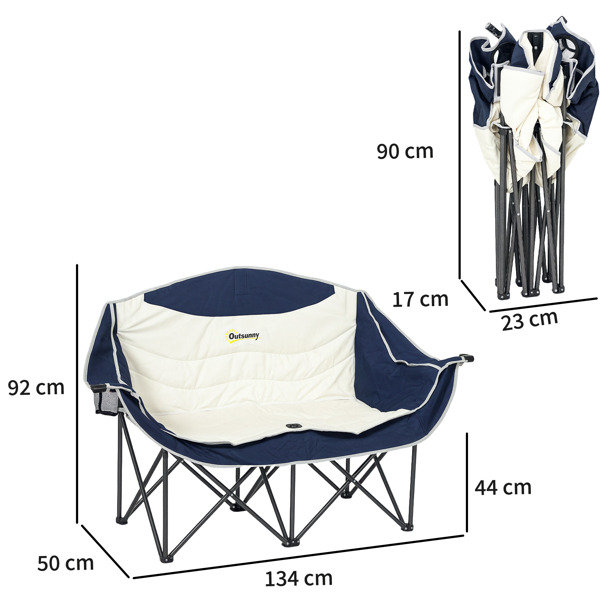 Faltstuhl faltbar 2 Sitzer Campingstuhl mit Getränkehalter Tragetasche bis 250kg belastbar Blau
