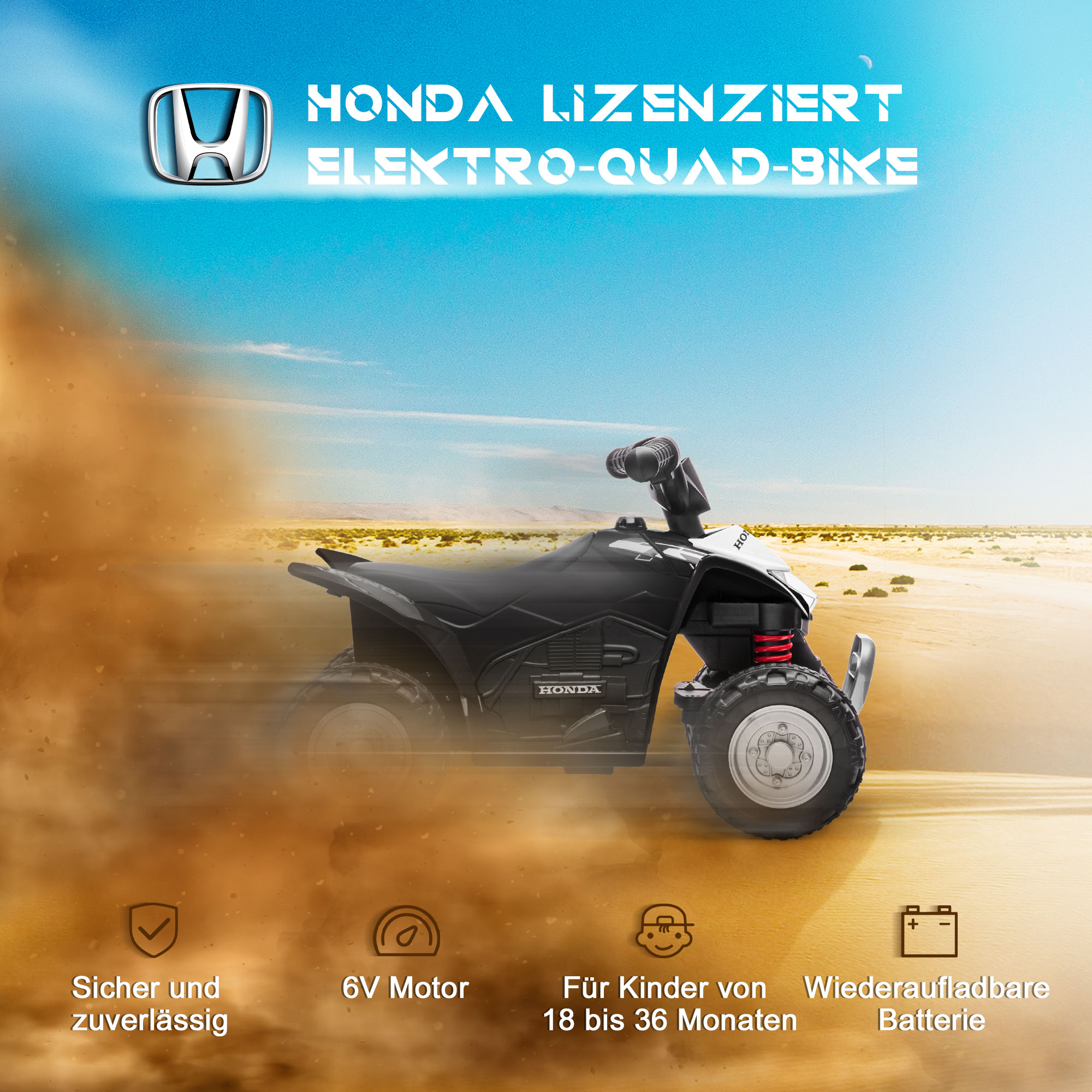 Elektroquad, Kinderquad, 2,8 km/h, LED-Scheinwerfer, für 1,5-3 Jahre, schwarz, 65,5 x 38,5 x 43,5cm