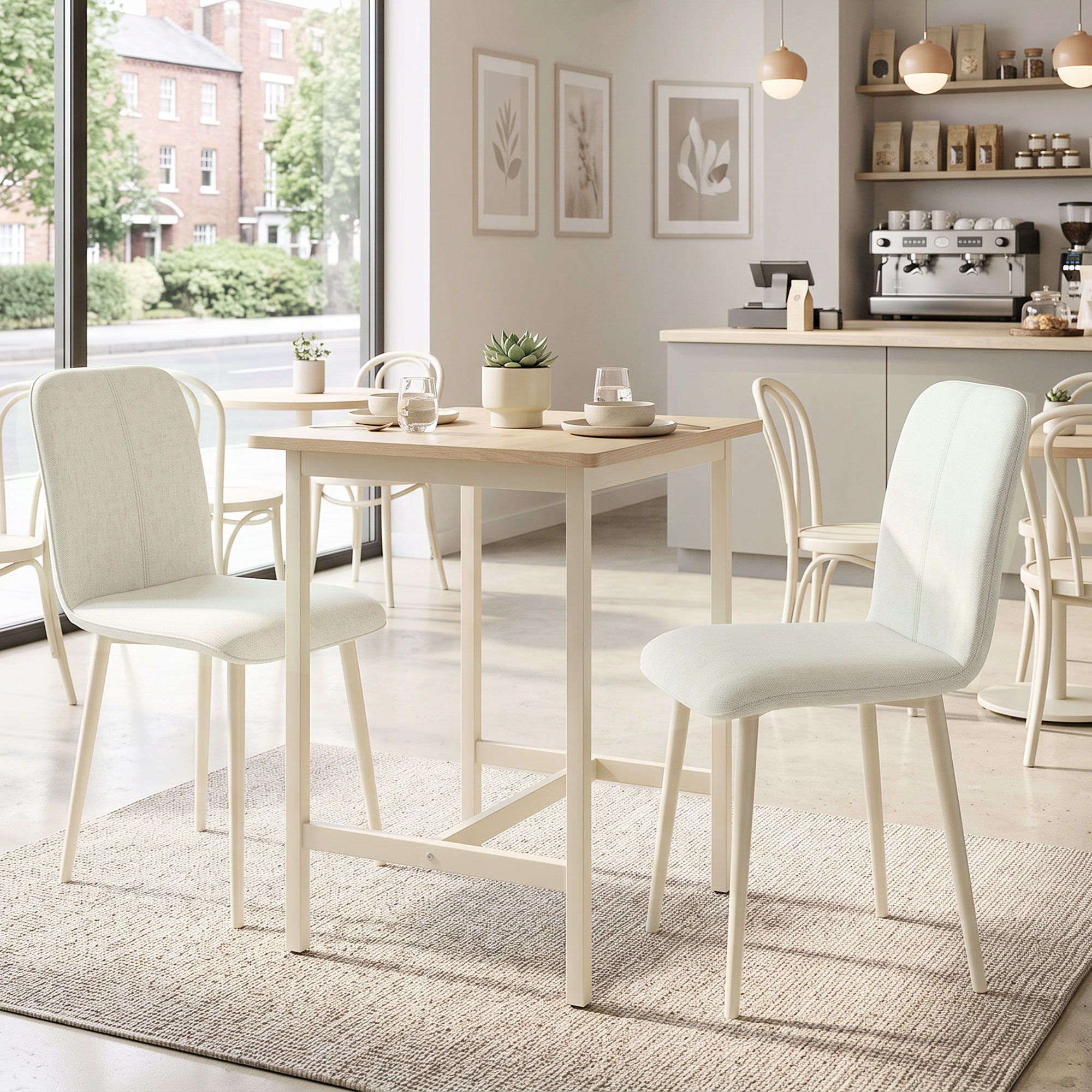 Esszimmerstühle 2er-Set, gepolsterte Küchenstühle in Leinenoptik mit leichten Beinen, Creme
