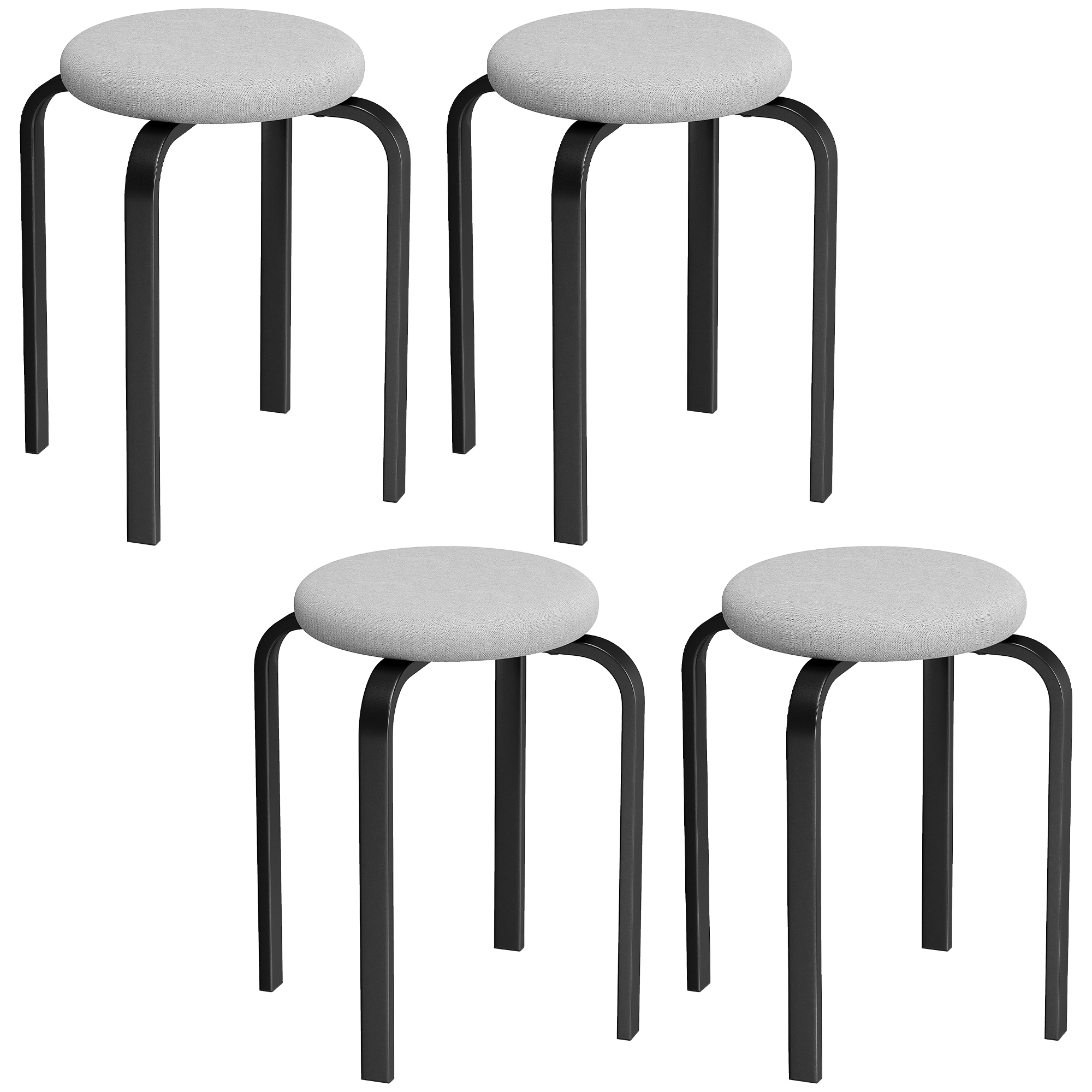 Stapelhocker Set mit 4 Stück, Moderne Gepolsterte Runde Hocker ohne Rückenlehne für Küche, Esszimmer, Grau