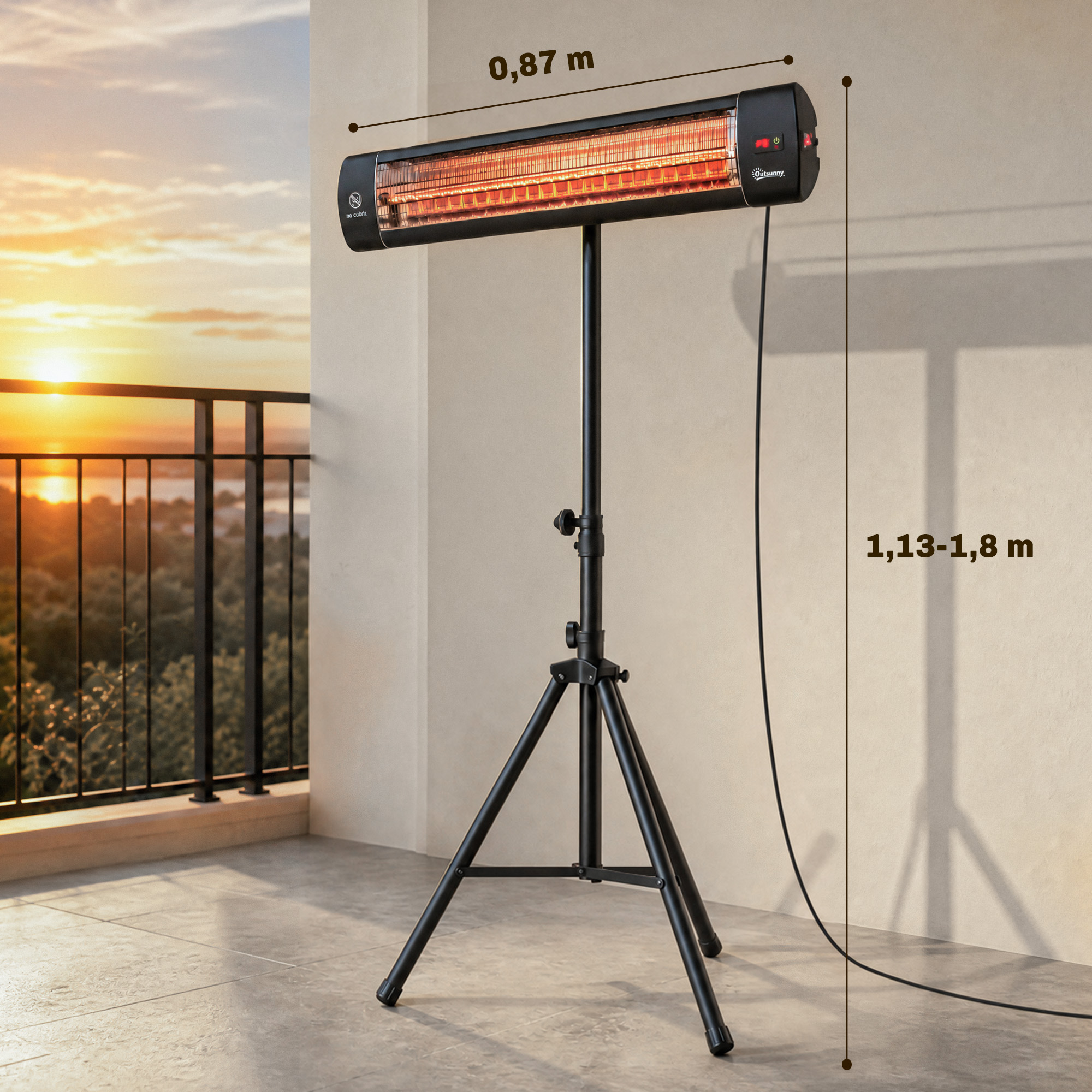 Infrarot Heizstrahler 2500W Terrassenstrahler mit Touch & Fernbedienung 3 Heizstufen höhenverstellbarem Standfuß