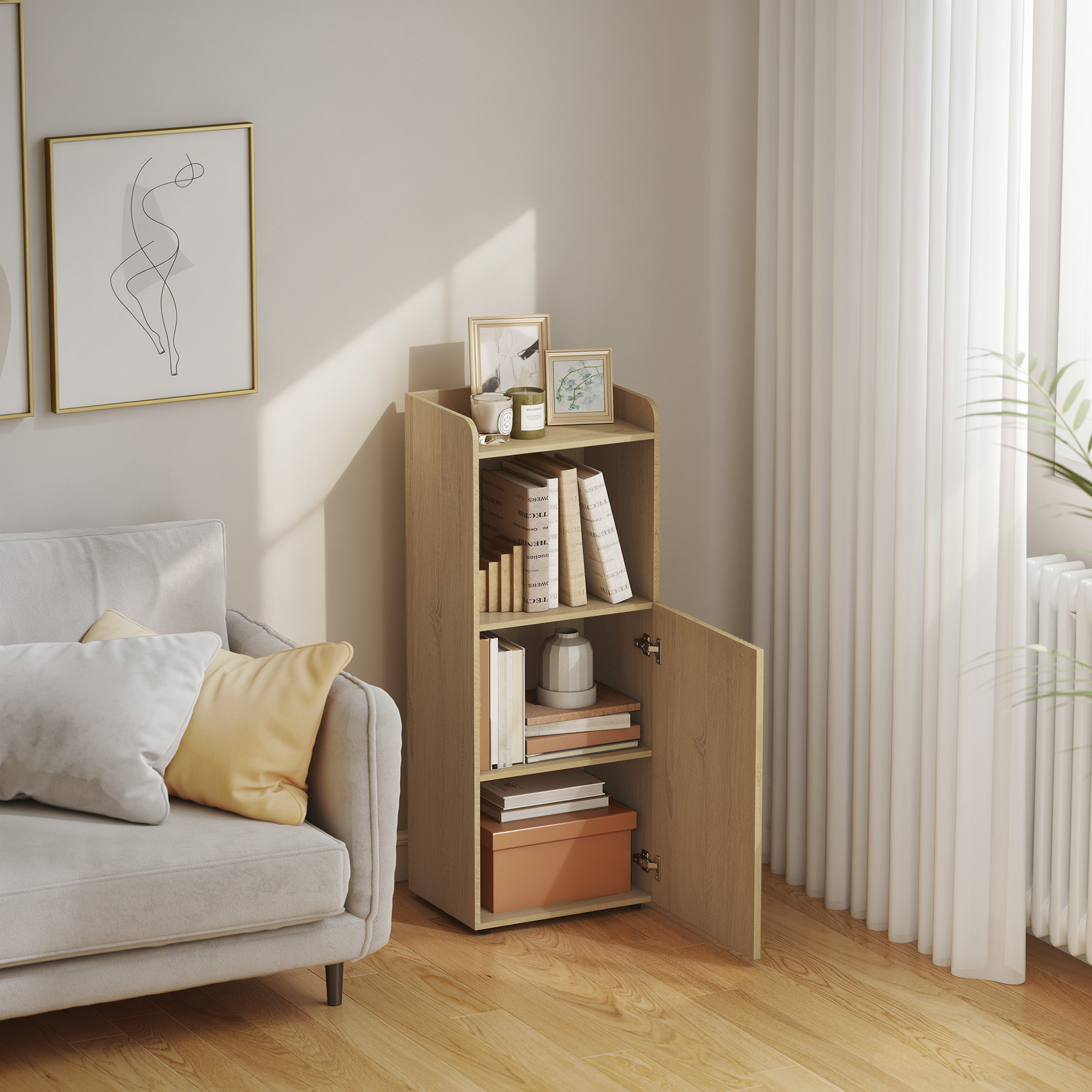 Badezimmerschrank Nischenschrank mit Schrank, offen Regal, verstellbar Regal, Badschrank, 40 x 31 x 104 cm, Gelbeiche