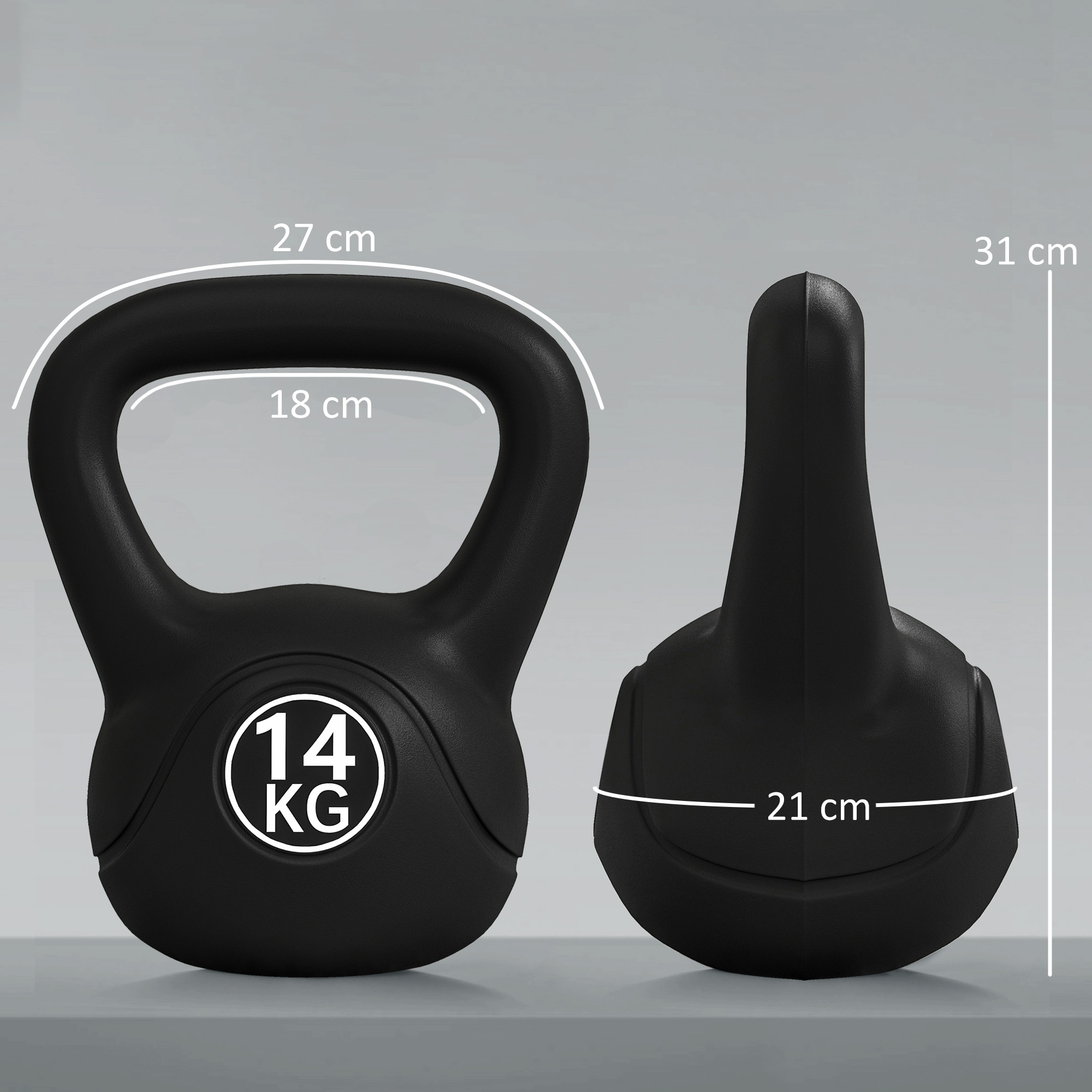 Kettlebell Kugelhantel 14 kg Gewicht-Hantel mit Sand befüllt für Anfänger Schwarz