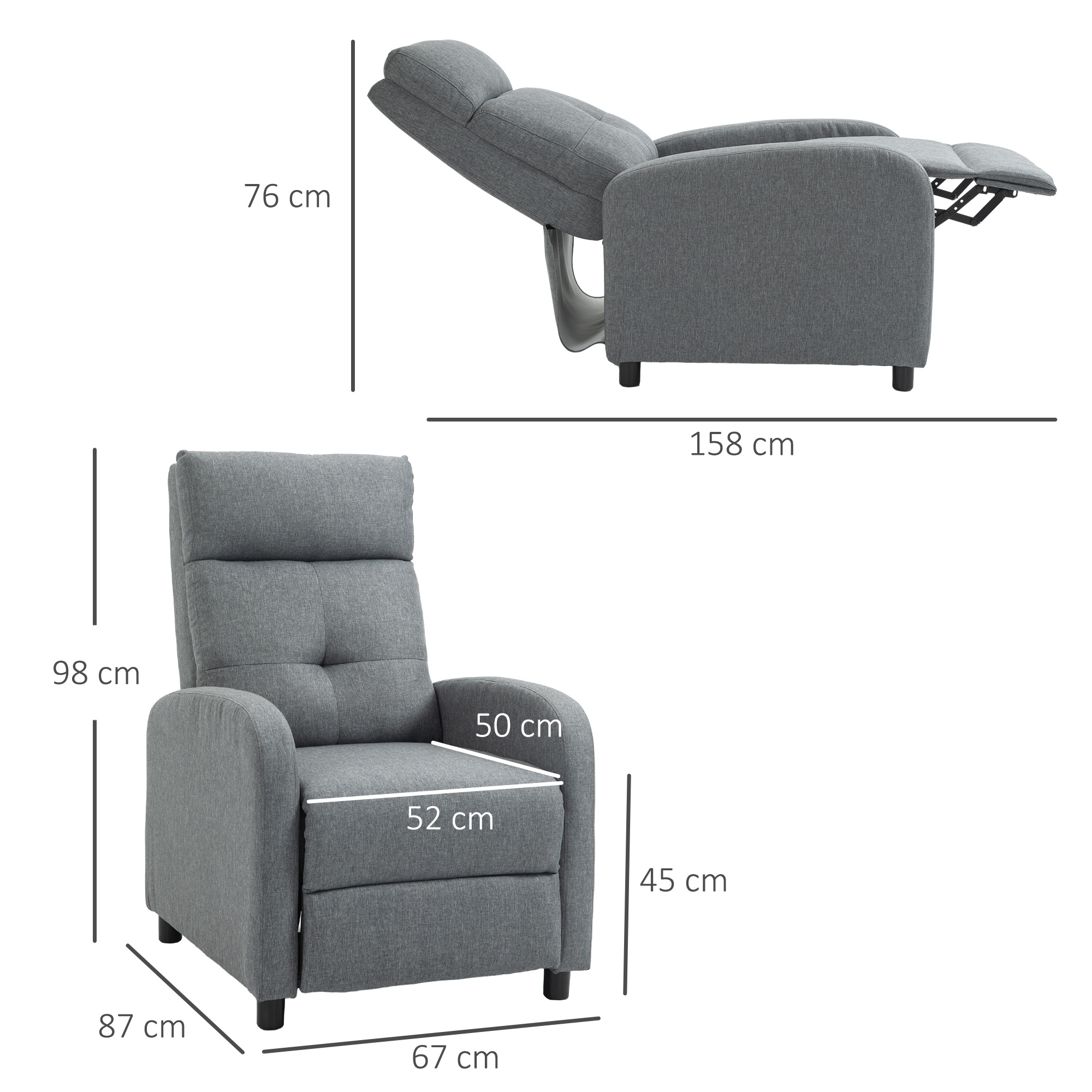 Relaxsessel mit Liegefunktion, ausfahrbares Fußteil, Taschenfederkern, bis 150 kg, Grau
