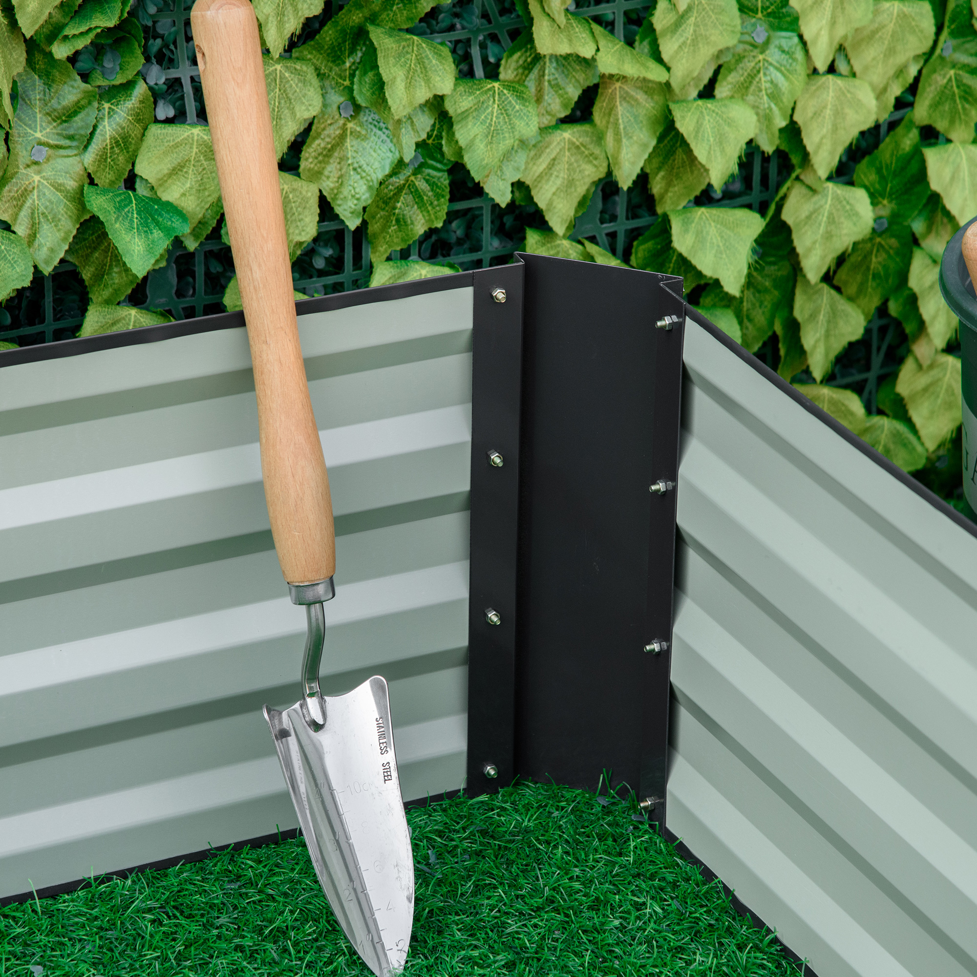 Stahl-Hochbeet, offener Boden, einfacher Aufbau, 95L x 90,5B x 29,8H cm, Grau