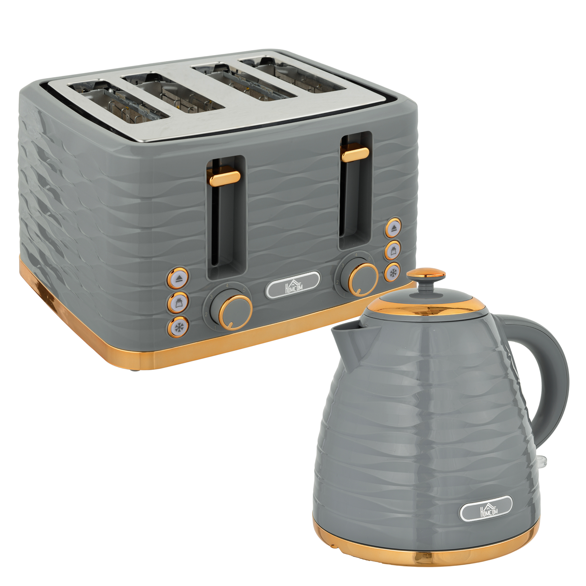 2-in-1 Toaster und Wasserkocher Set, 7 Bräunungsstufen, Auftau- und Aufwärmfunktion, Grau 2-in-1 Toaster und Wasserkocher Set, 7 Bräunungsstufen, Auftau- und Aufwärmfunktion, Grau