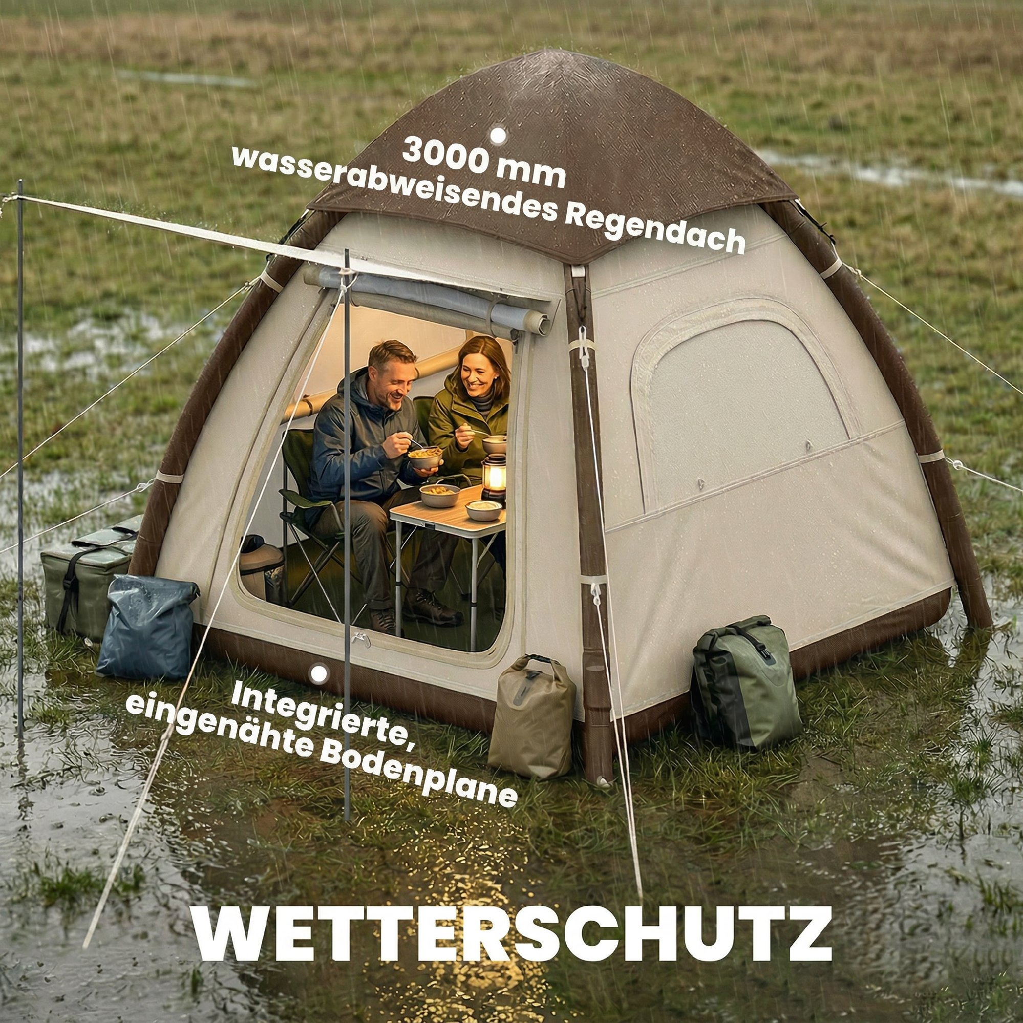 aufblasbares Zelt 3 Personen Schneller Aufbau Outdoor Camping Zelt mit Luftpumpe Meshfenster abnehmbar Dach