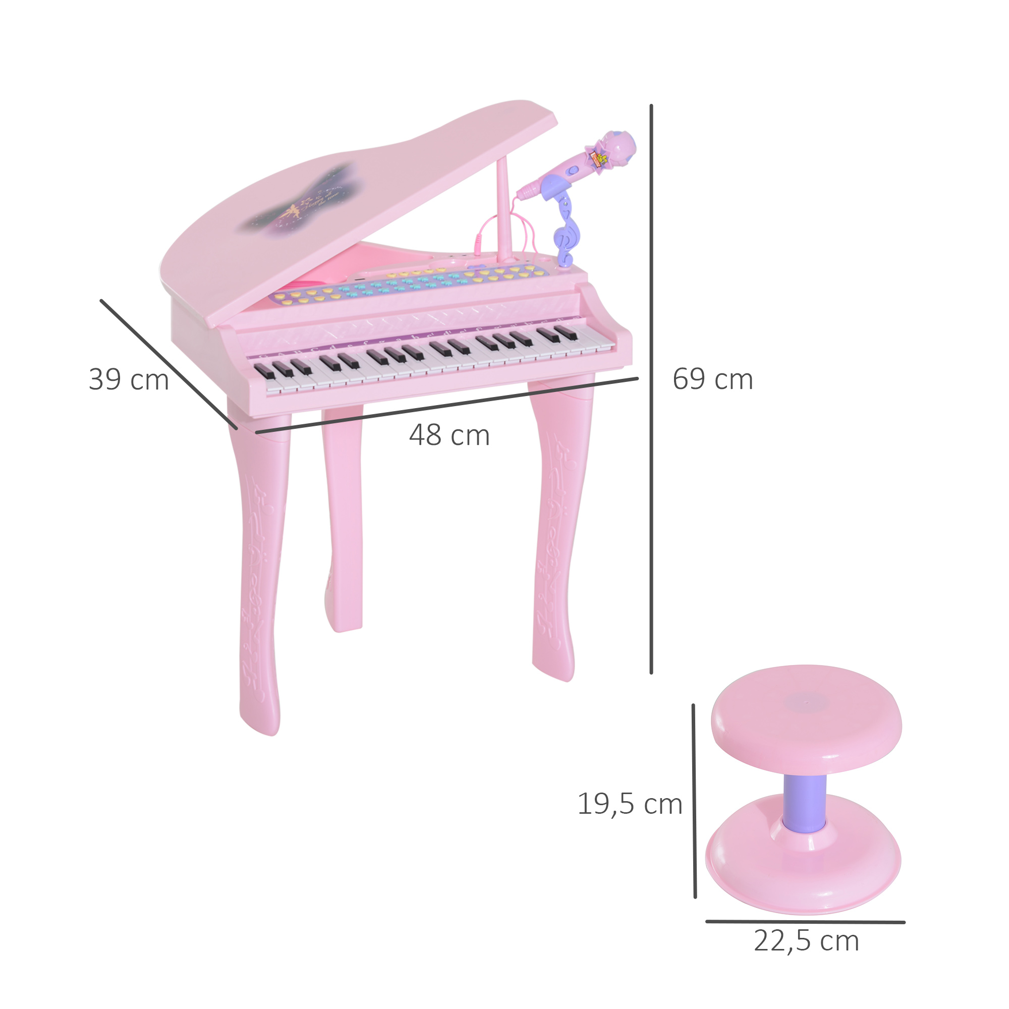 Keyboard Kinder mit 37 Tasten, Hocker Klavier mit Mikrofon, LED-Lehrmodus, Aufnahme, Piano Musikinstrument für 3-6 Jahre Kinder Rosa
