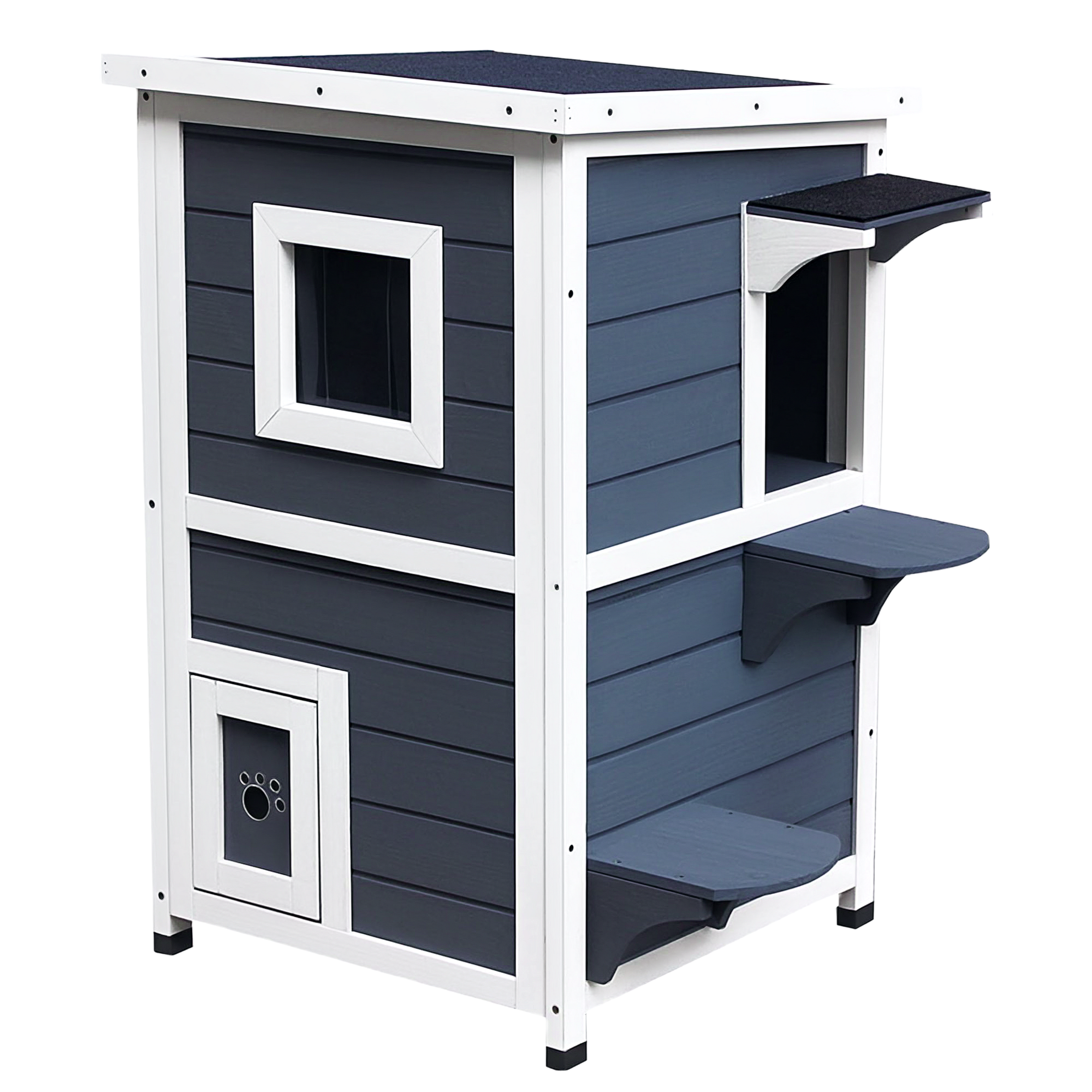 Katzenhaus aus Holz 2 Etagen Winterfest wasserdicht Katzenhütte mit Asphaltdach Treppen Fenster Katzenhöhle Outdoor Schutzhütte für Draußen Garten Balkon 51 x 51 x 81,3 cm Grau Katzenhaus aus Holz 2 Etagen Winterfest wasserdicht Katzenhütte mit Asphaltdach Treppen Fenster Katzenhöhle Outdoor Schutzhütte für Draußen Garten Balkon 51 x 51 x 81,3 cm Grau