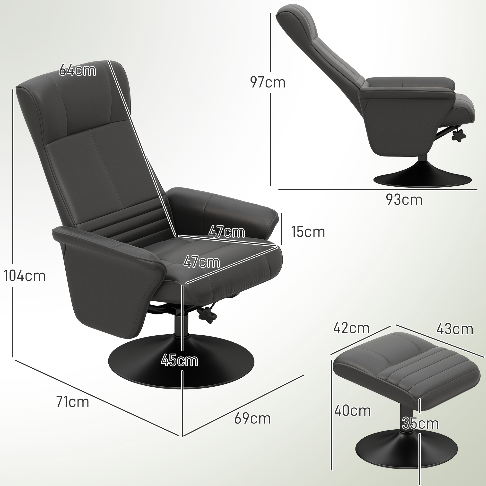Polstersessel, Akzentsessel mit Hocker, drehbar, ergonomisch, Mikrofasertuchoptik, bis 150 kg, Schwarz