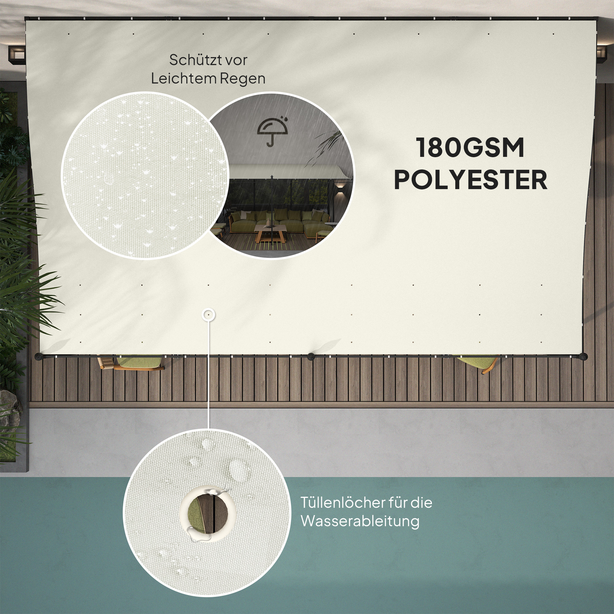 3 x 5 m Pergola, Flexibles Gartendach mit wasserfester Plane und Metallrahmen, Schattenspender, Cremeweiß