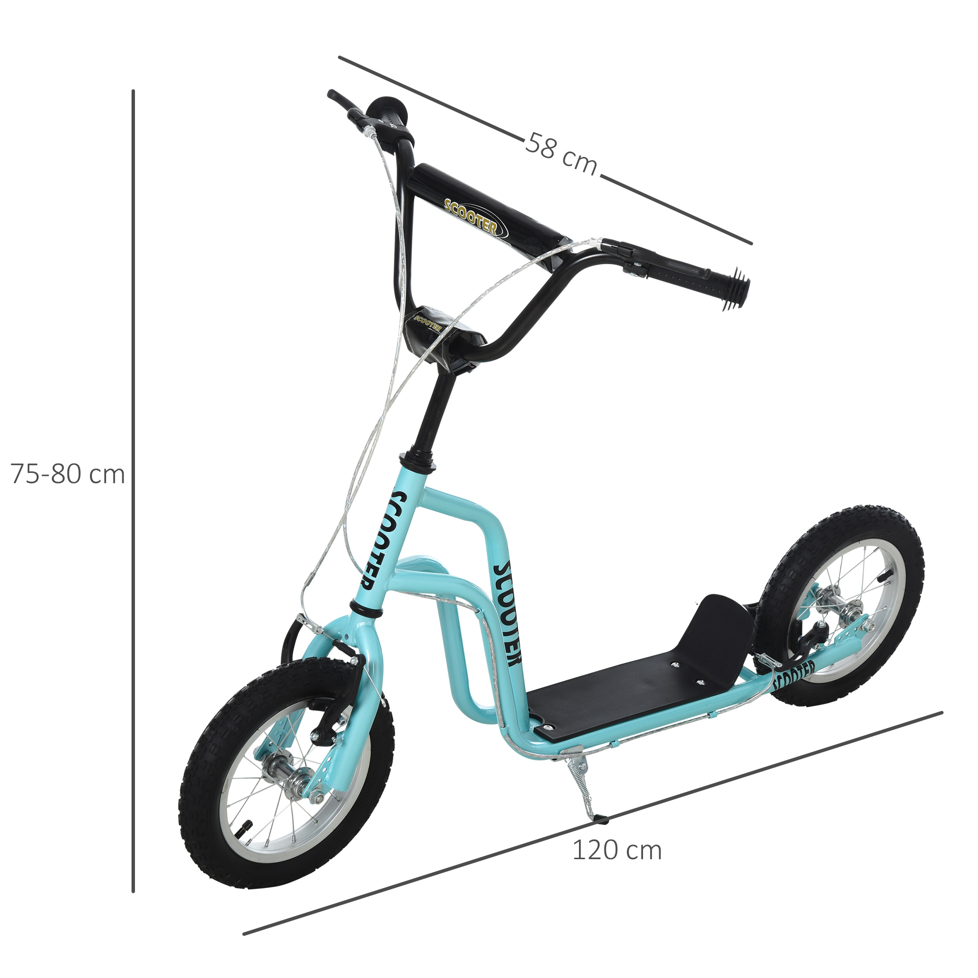 Kinderroller Lenker Verstellbar Scooter Tretroller Cityroller Kinder Roller Kickboard mit Luftreifen 12 Zoll ab 5 Jahre Blau 120 x 58 x 75-80 cm