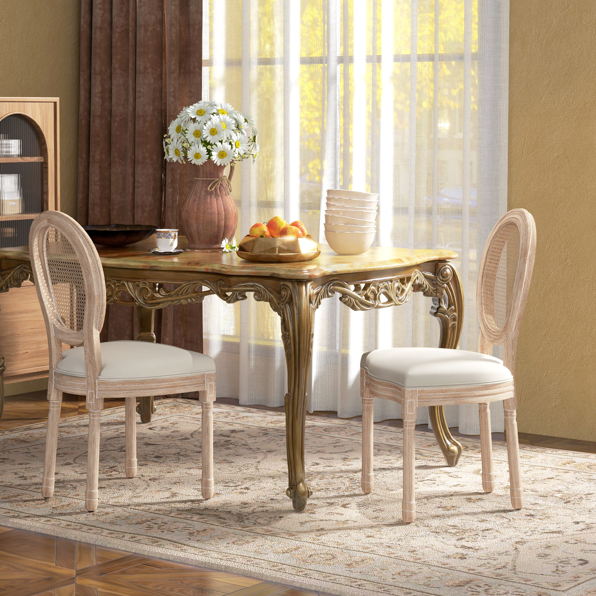 2er-Set Esszimmerstühle Küchenstühle, Vintage Design, Wienergeflecht-Optik, Natur + Creme