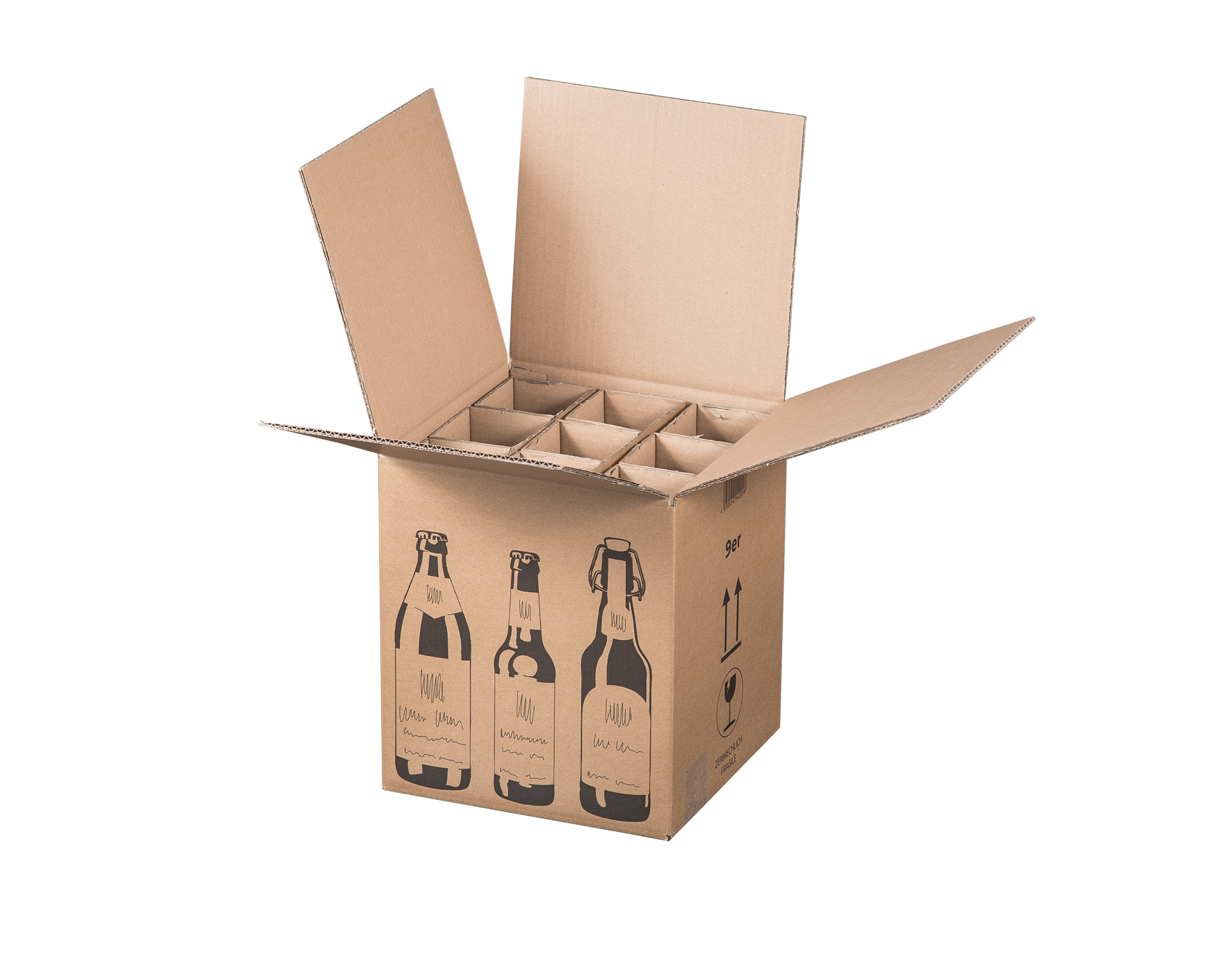 Faltkarton für 9 Bierflaschen, 265x255x288mm, VPE300