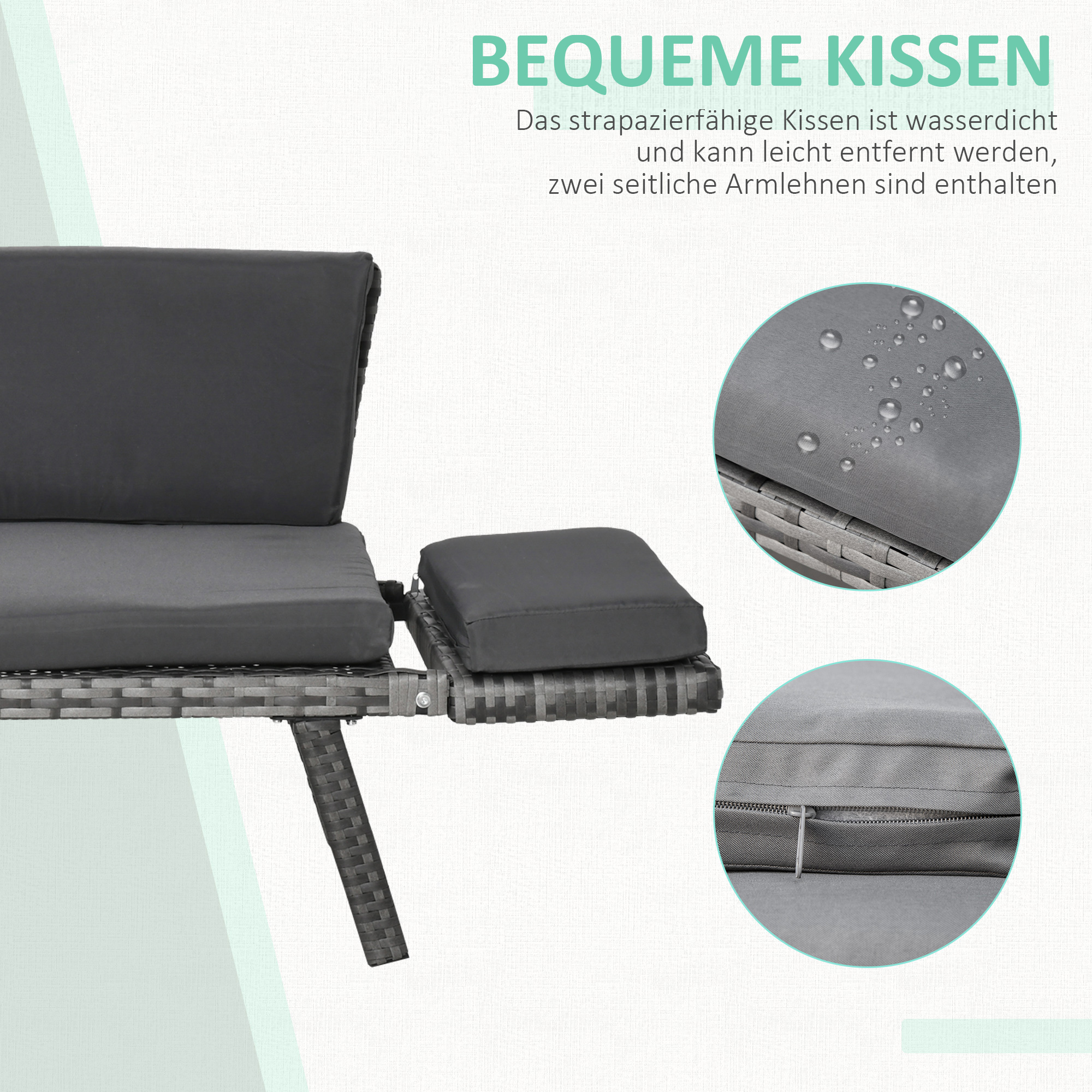 Polyrattan Gartensofa 2 Sitzer Gartenmöbel Loungesofa Gartenbank Gartenliege klappbar Armlehnen Stahl Grau 129 x 63 x 67 cm