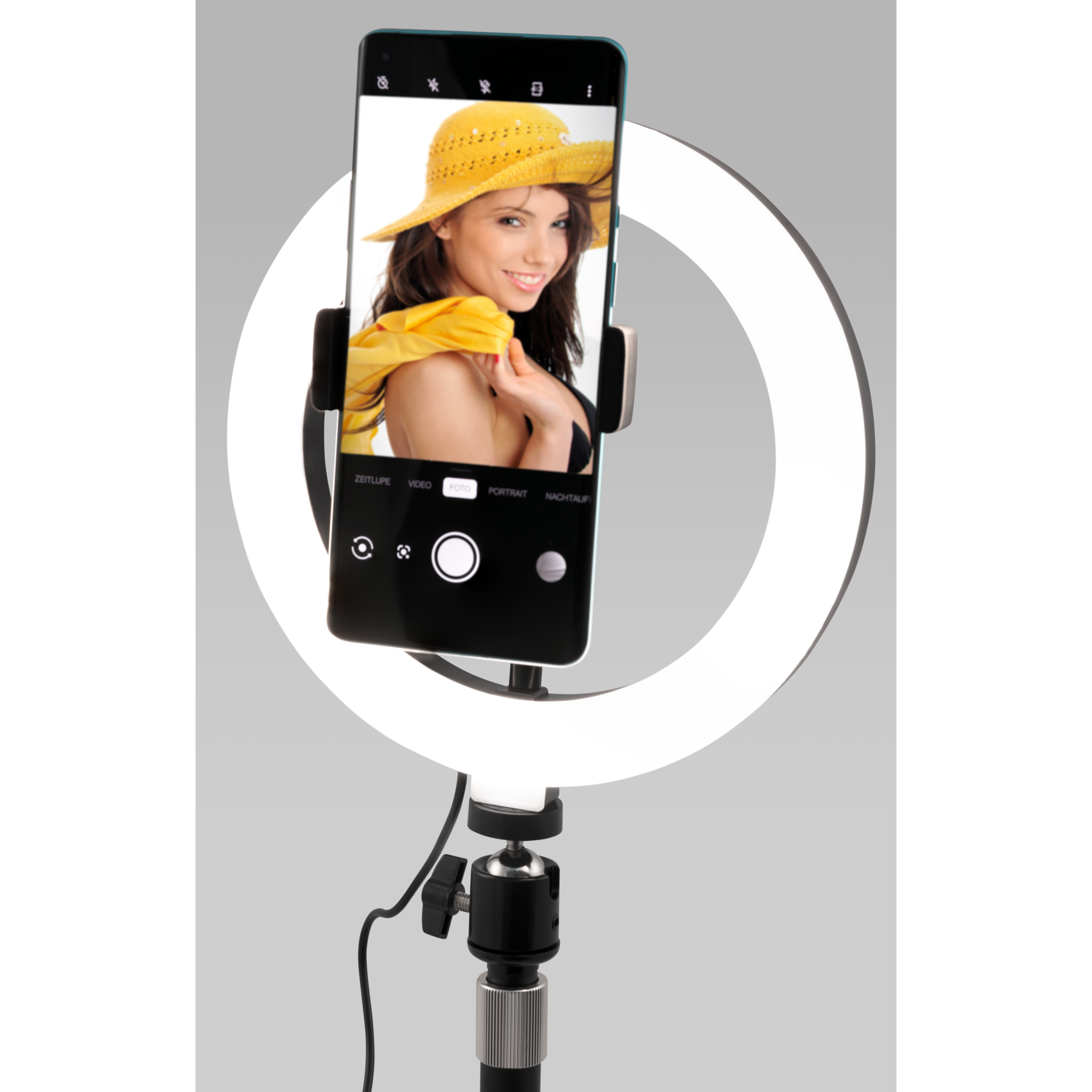 LED Ringleuchte für Smartphone,  Ø20 cm, 3 Lichtfarben,