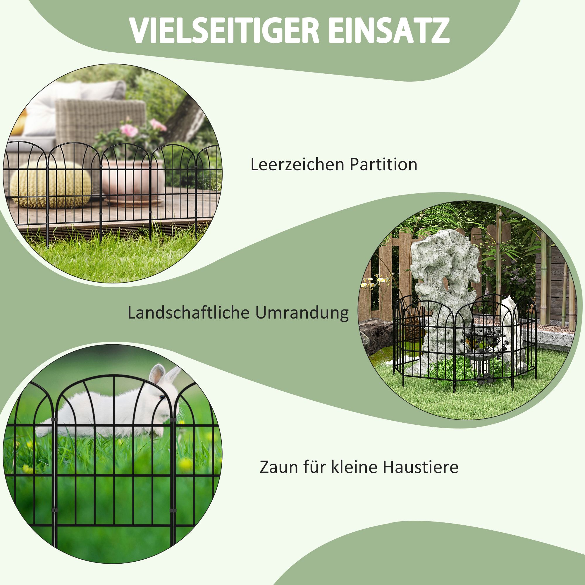 Gartenzaun, 8 Elemente, formbarer Metallzaun, Raumteiler, 264x61 cm, Schwarz