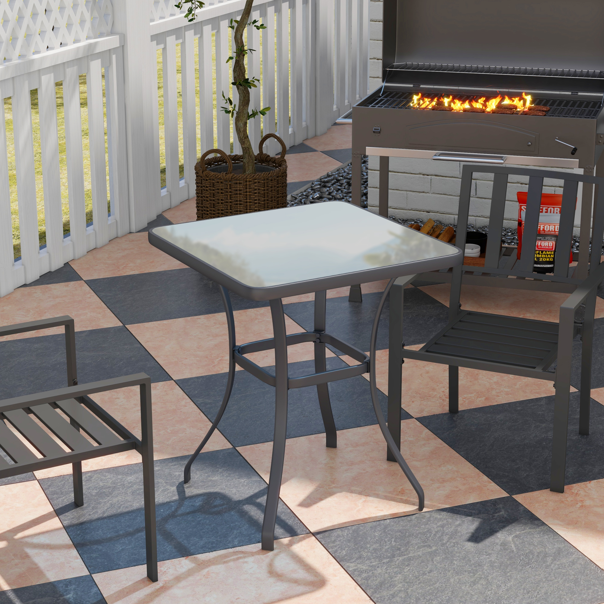 Gartentisch Bistrotisch Glastisch Hartglas+Metall Schwarz L68,5xB68,5xH84cm