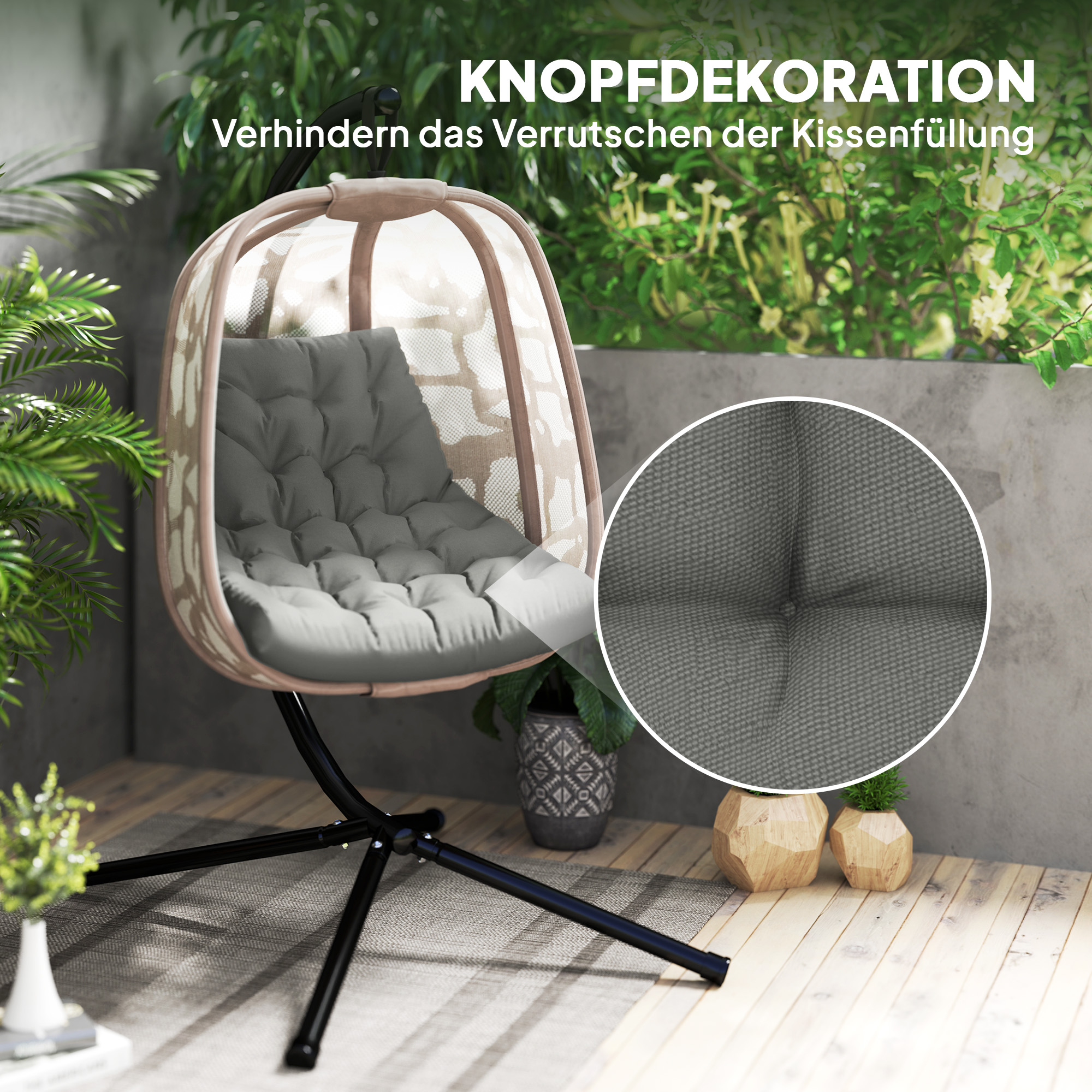 Sitzkissen, Außensitzkissen für Hängekorb und Schaukelstühle, Outdoor-Polsterkissen, Grau
