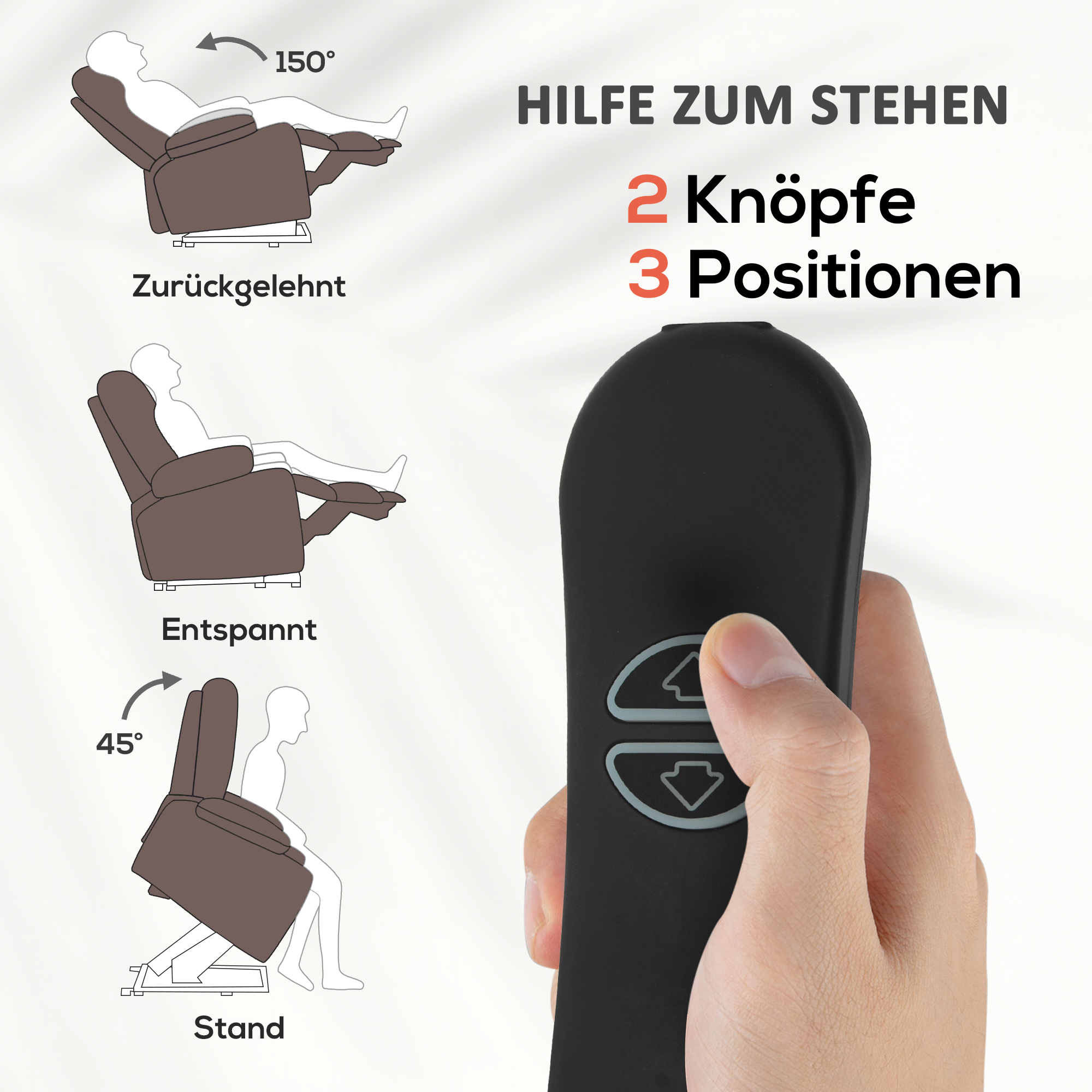 Aufstehsessel mit Massagefunktion und Lendenheizung, Recliner-Sessel mit Fernbedienungen und Seitentaschen, Dunkelbraun