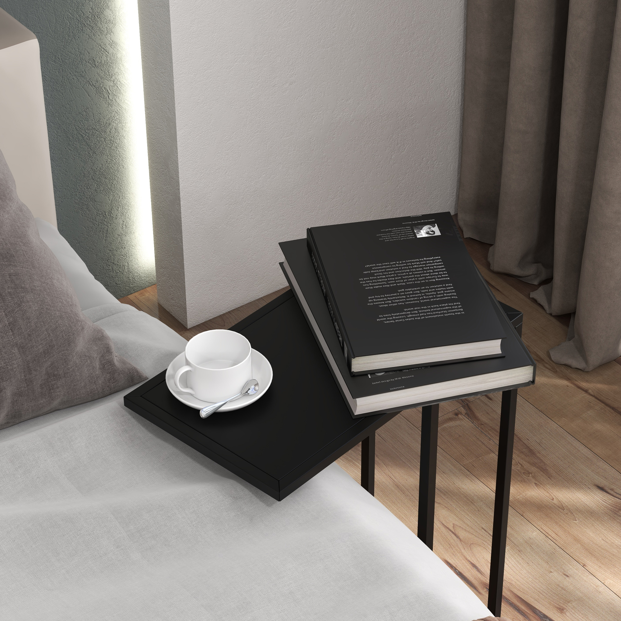 Beistelltisch Laptoptisch, Sofatisch in C-Form, mit Stahlgestell, Schwarz