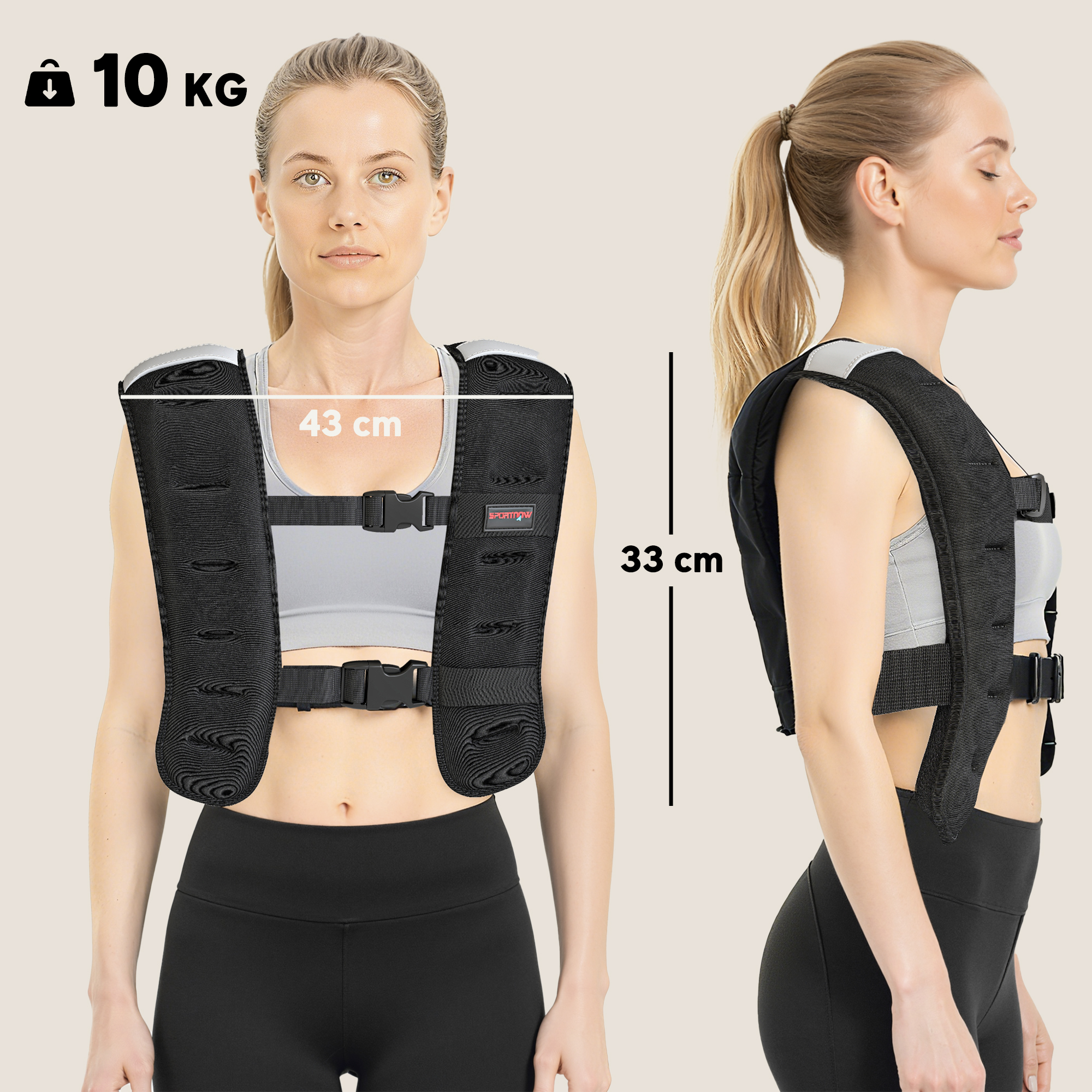 Gewichtsweste 10 KG Trainingsweste mit Reflektierenden Streifen verstellbaren Gurten Laufweste Damen Herren