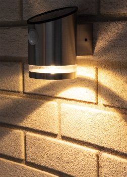 LED Solar Wandleuchte "SWL 119-ES", PIR Bewegungsmelder, IP44, Edelstahl