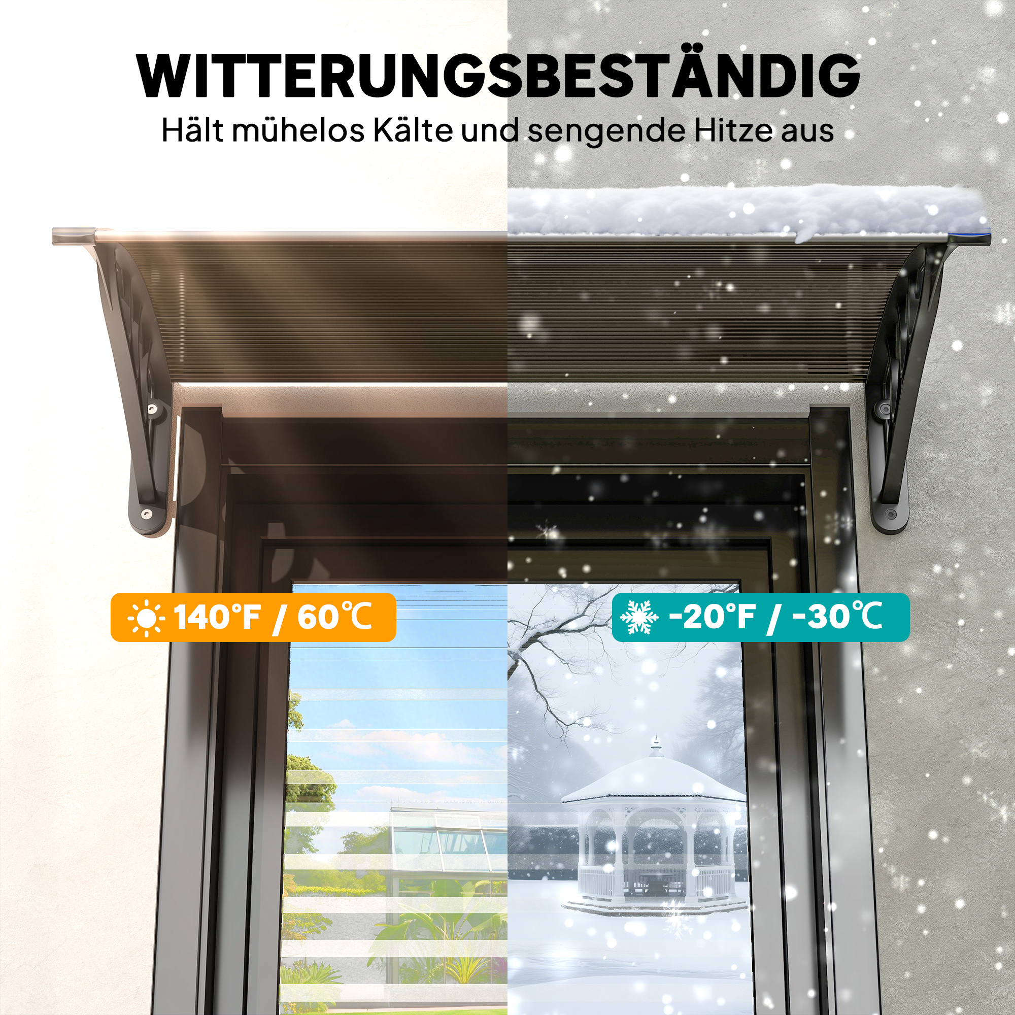 Vordach Haustürvordach 75 x 100 cm Pultvordach Überdachung Polycarbonat Braun