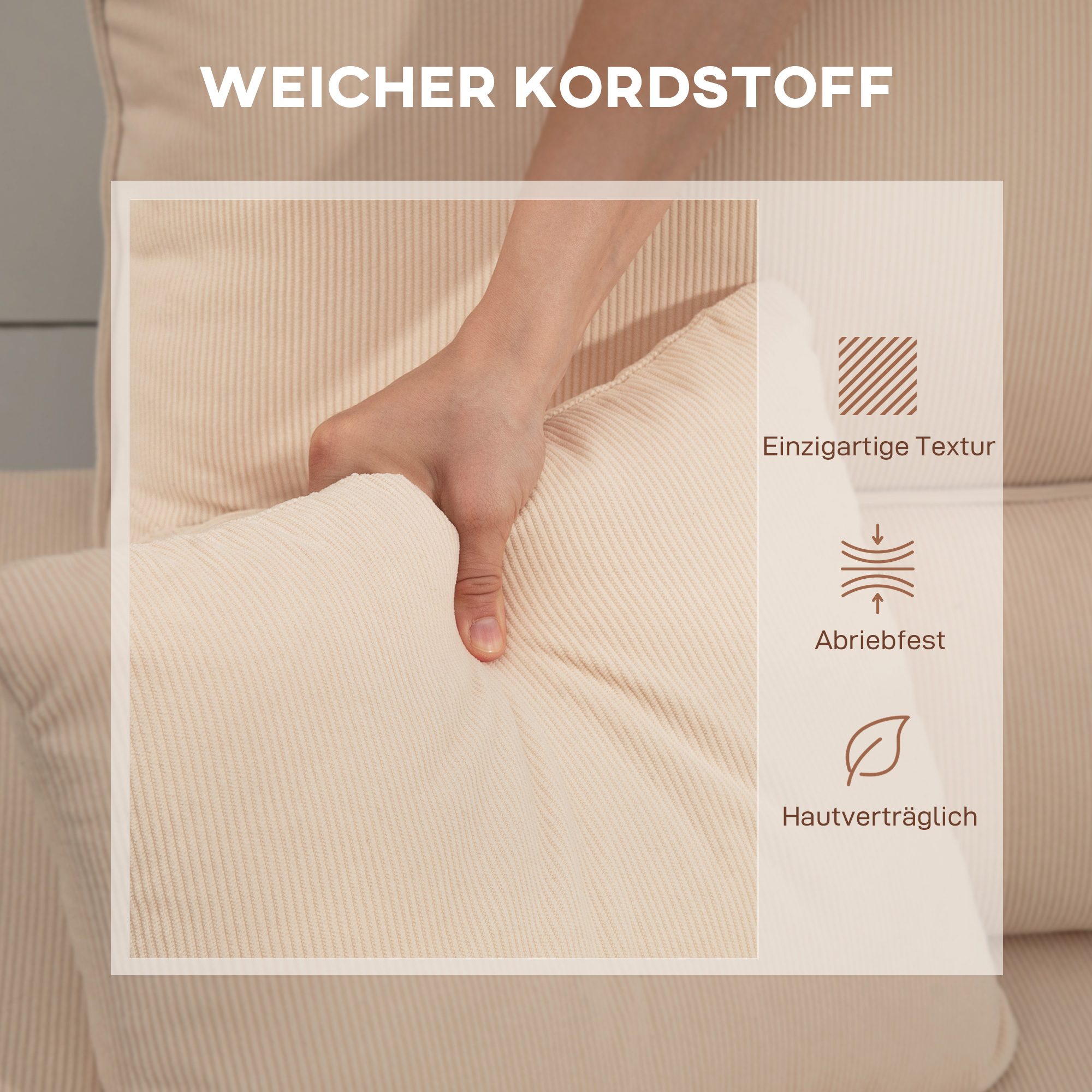 Verstellbares Bettsofa, L-förmiges Gästesofa mit Bettfunktion, Stauraum, Kissen, für Wohnzimmer, Gästezimmer, Beige