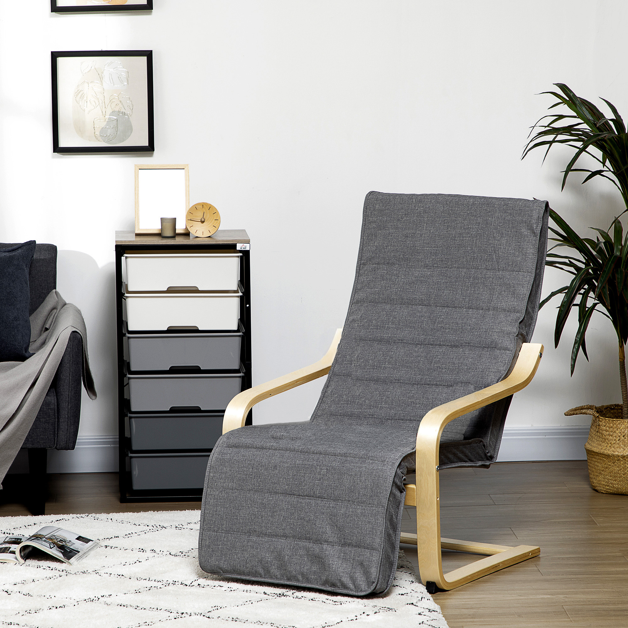 Akzentsessel, Relaxsessel mit verstellbarem Fußteil, Birkenholzrahmen, bis 120 kg, 66,5 x 94 x 100 cm, Grau