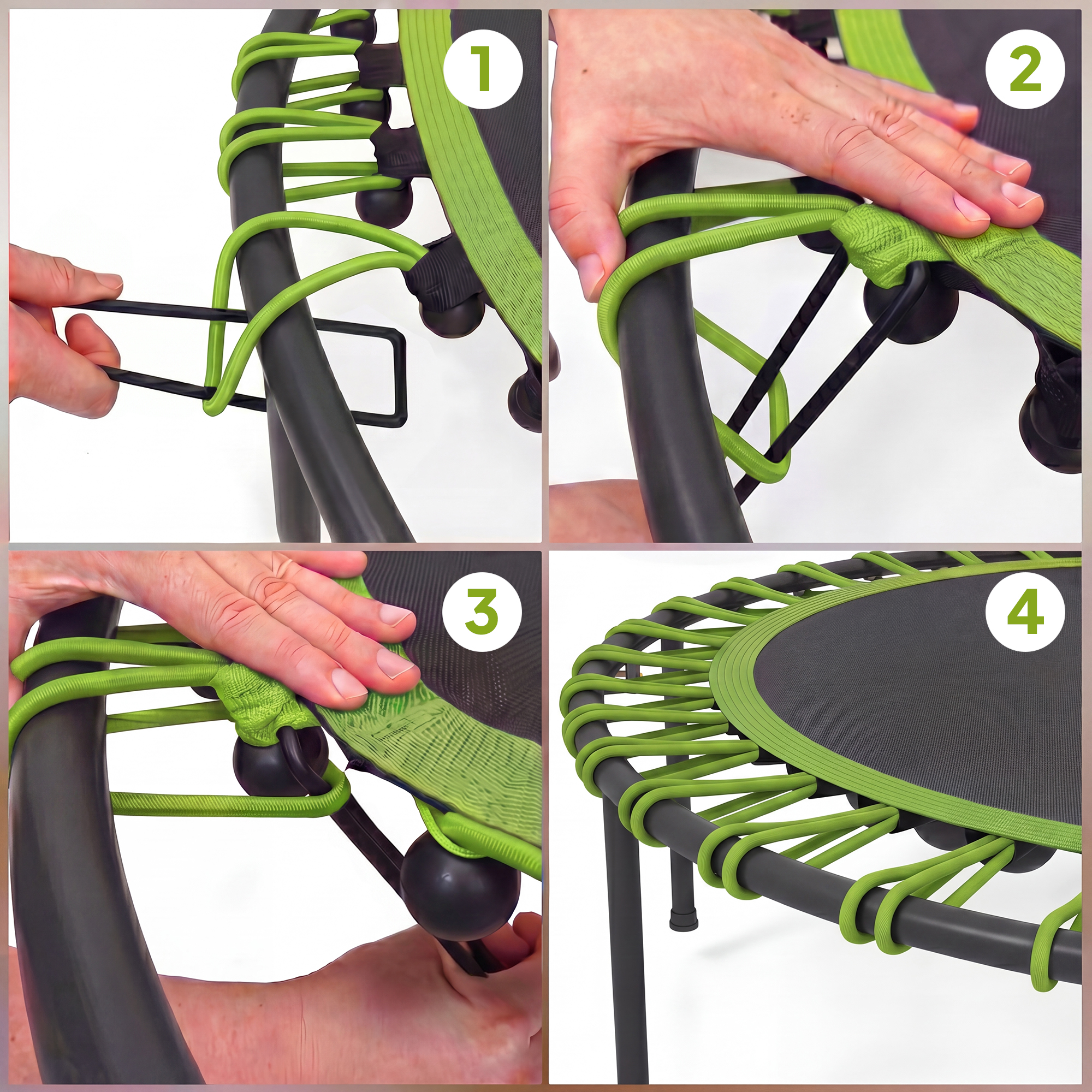 Fitness-Trampolin mit verstellbarem Handlauf, Sport-Trampolin für drinnen und draußen, Stahl, Kunststoff, Grün