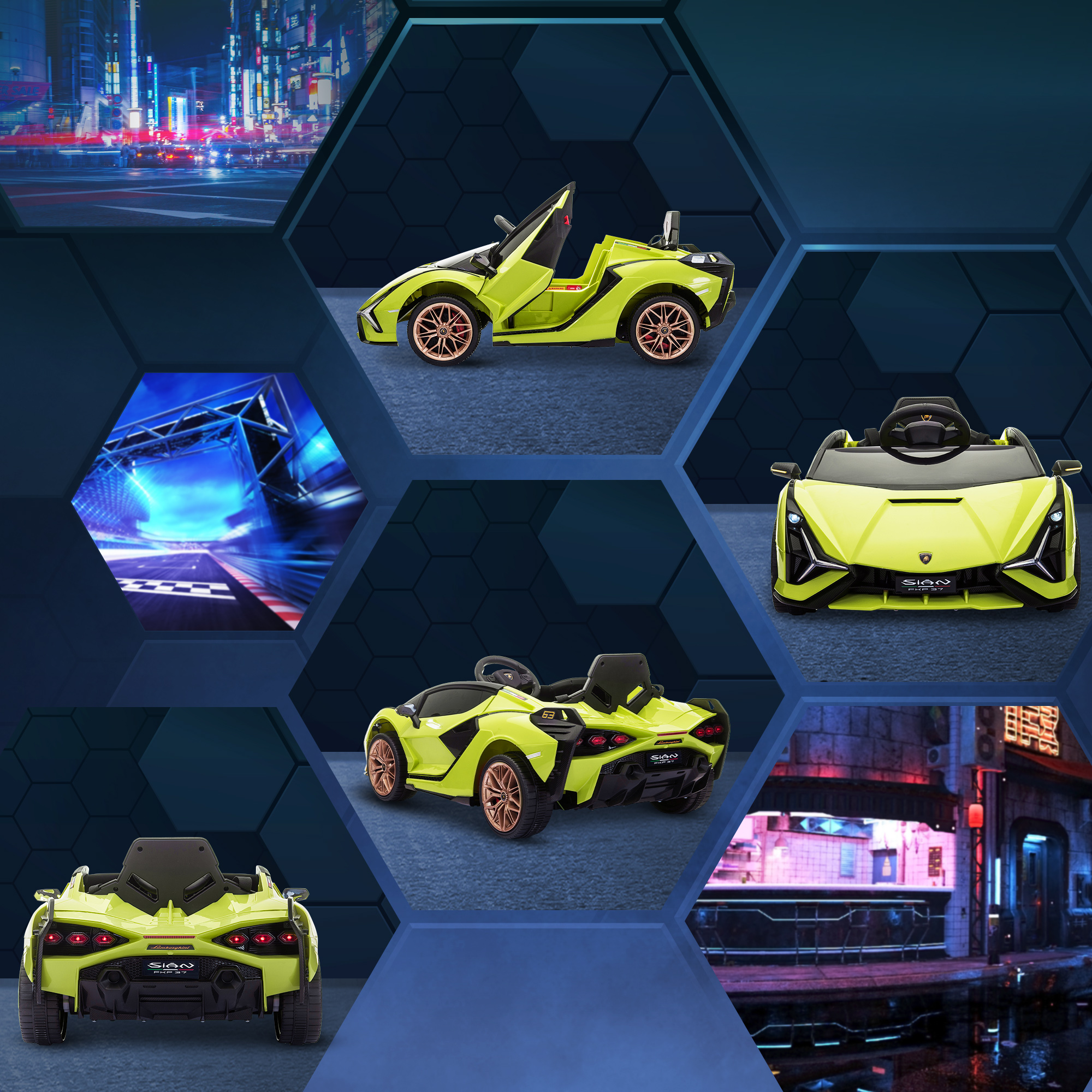 Kinder-Elektroauto, Lamborghini, 3-5 km/h, Fernsteuerung, für 3-5 Jahre, Grün