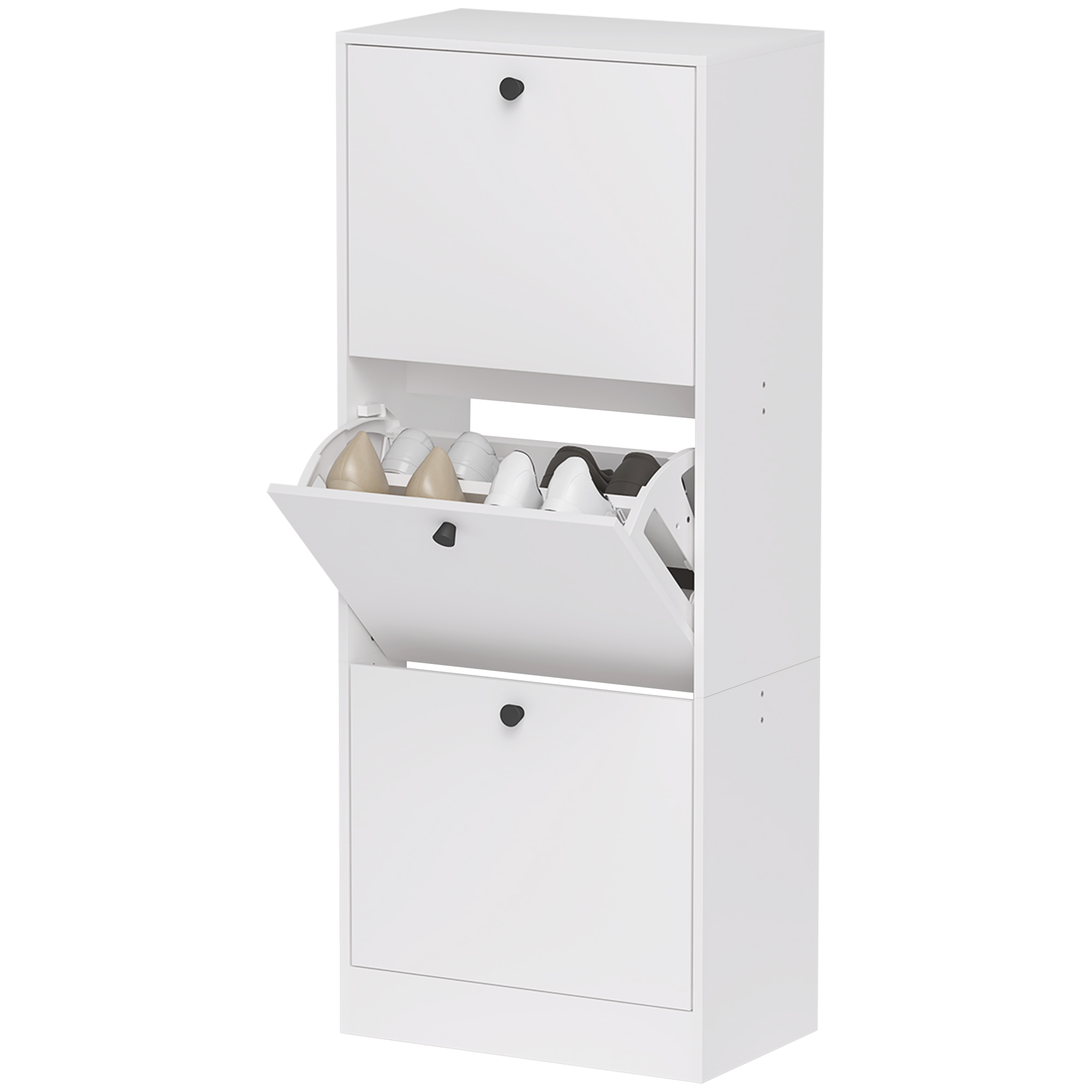 Schuhschrank, Schuhregal, 3 Klappfächer, verstellbar, Spanplatte, Weiß Schuhschrank, Schuhregal, 3 Klappfächer, verstellbar, Spanplatte, Weiß
