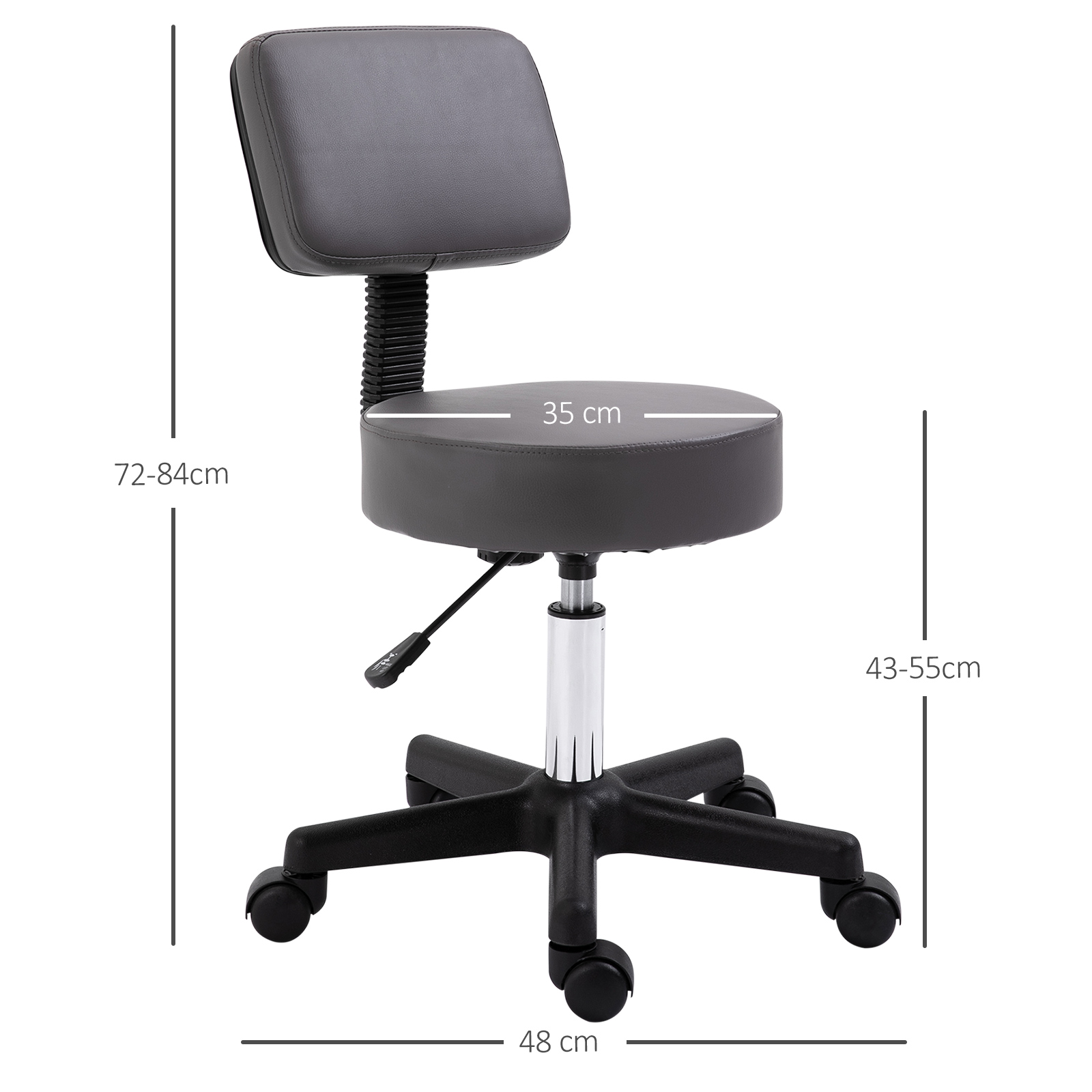 Salonhocker, höhenverstellbar, ergonomisch, 360° drehbar, 5 Rollen, synthetischer Bezug, Grau