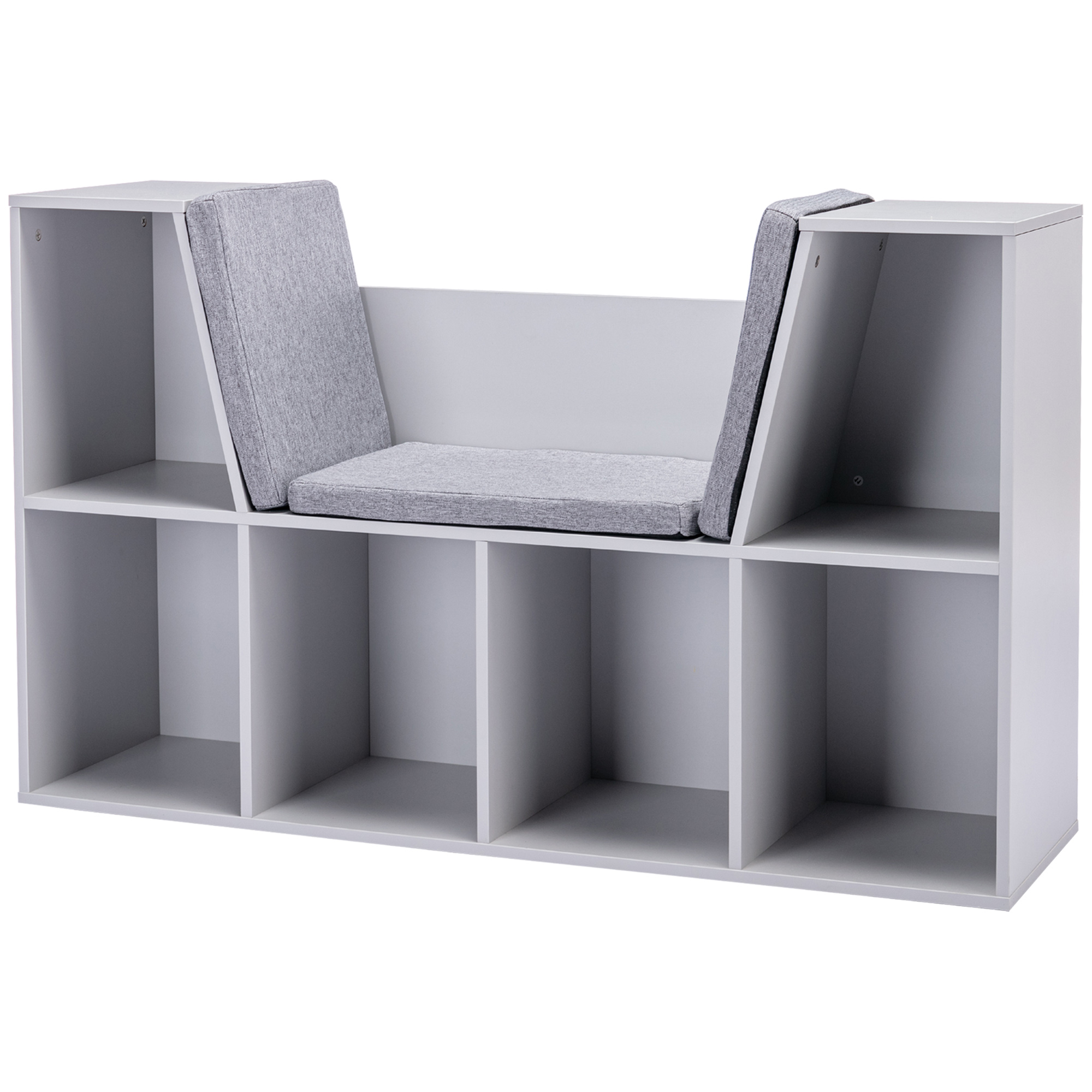 2-in-1 Kinderregal Regal + Sitzbank inkl. Polster 103 cm × 30 cm × 62 cm Weiß + Grau 2-in-1 Kinderregal Regal + Sitzbank inkl. Polster 103 cm × 30 cm × 62 cm Weiß + Grau