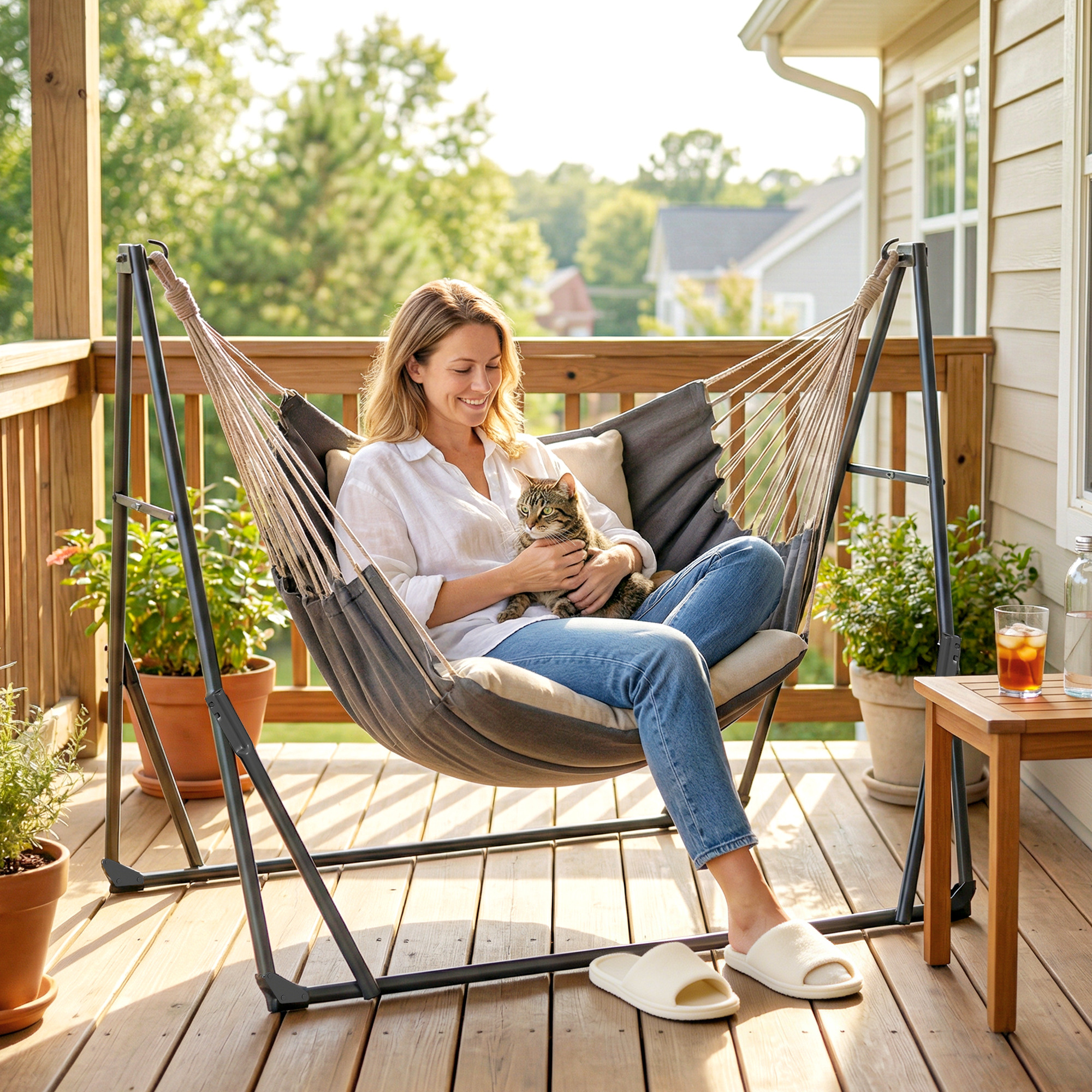 Hängemattengestell für Hängematte verstellbar klappbar tragbar Hängemattenständer mit Tragetasche 290x78x100 cm Schwarz