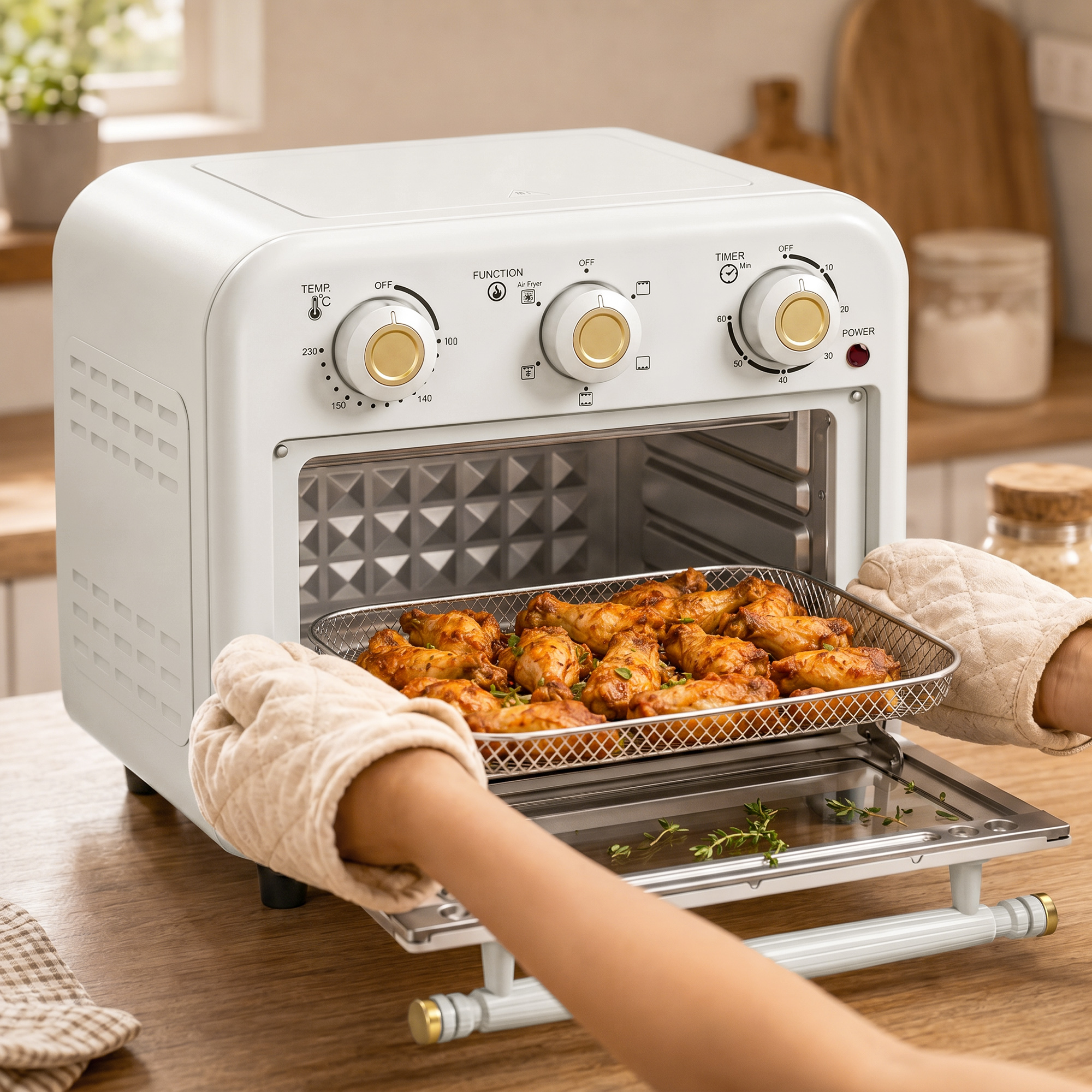 Heißluftfritteuse 12 Liter Mini Backofen mit Umluft, 5 Programmen, Backblech und Frittierkorb, 1200 W, Spülmaschinenfest