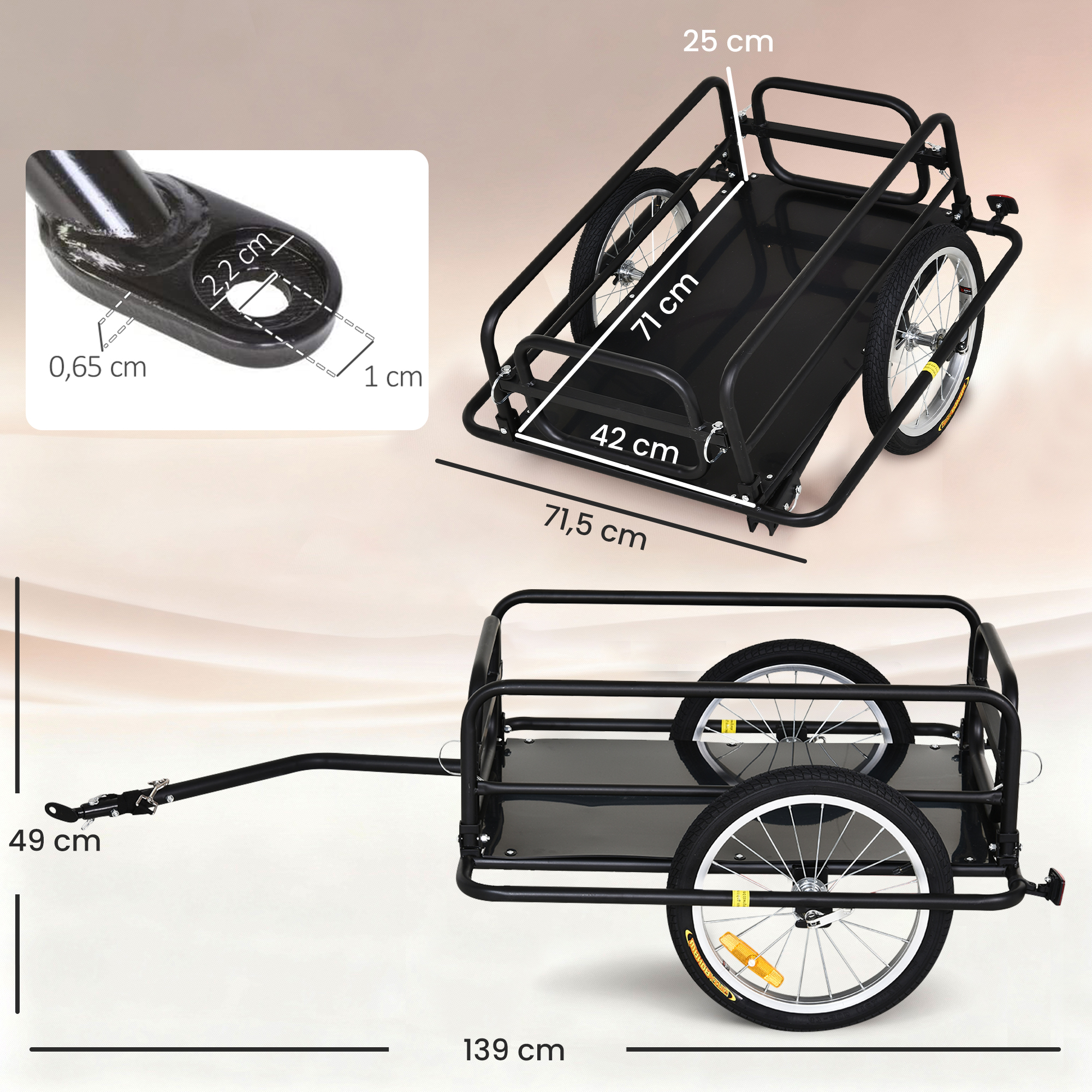 Fahrradanhänger Lastenanhänger für Fahrrad 40 kg Belastbarkeit Transportanhänger Handwagen Kupplung Stahl Schwarz 139 x 71,5 x 49 cm