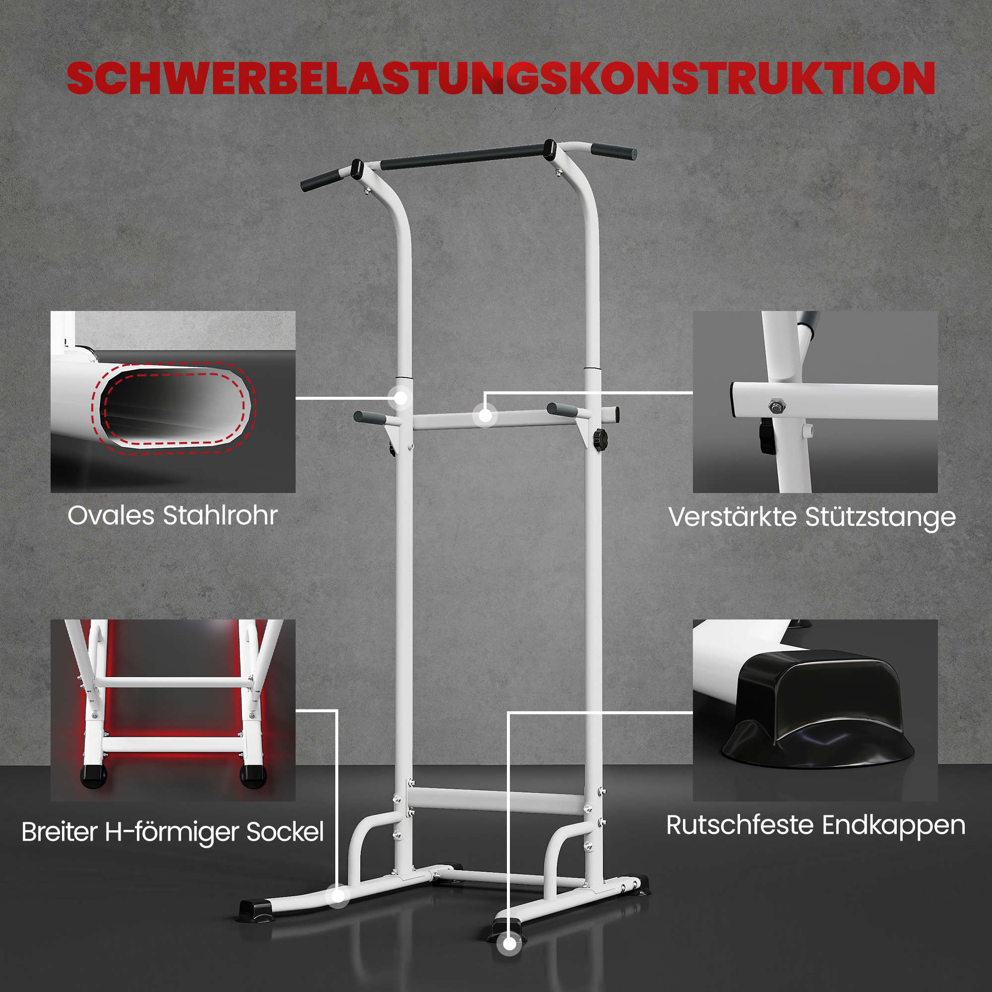 Power Tower höhenverstellbar 176,5-227 cm Dip-Station multifunktional mit Stahlrahmen 120 kg Belastbarkeit