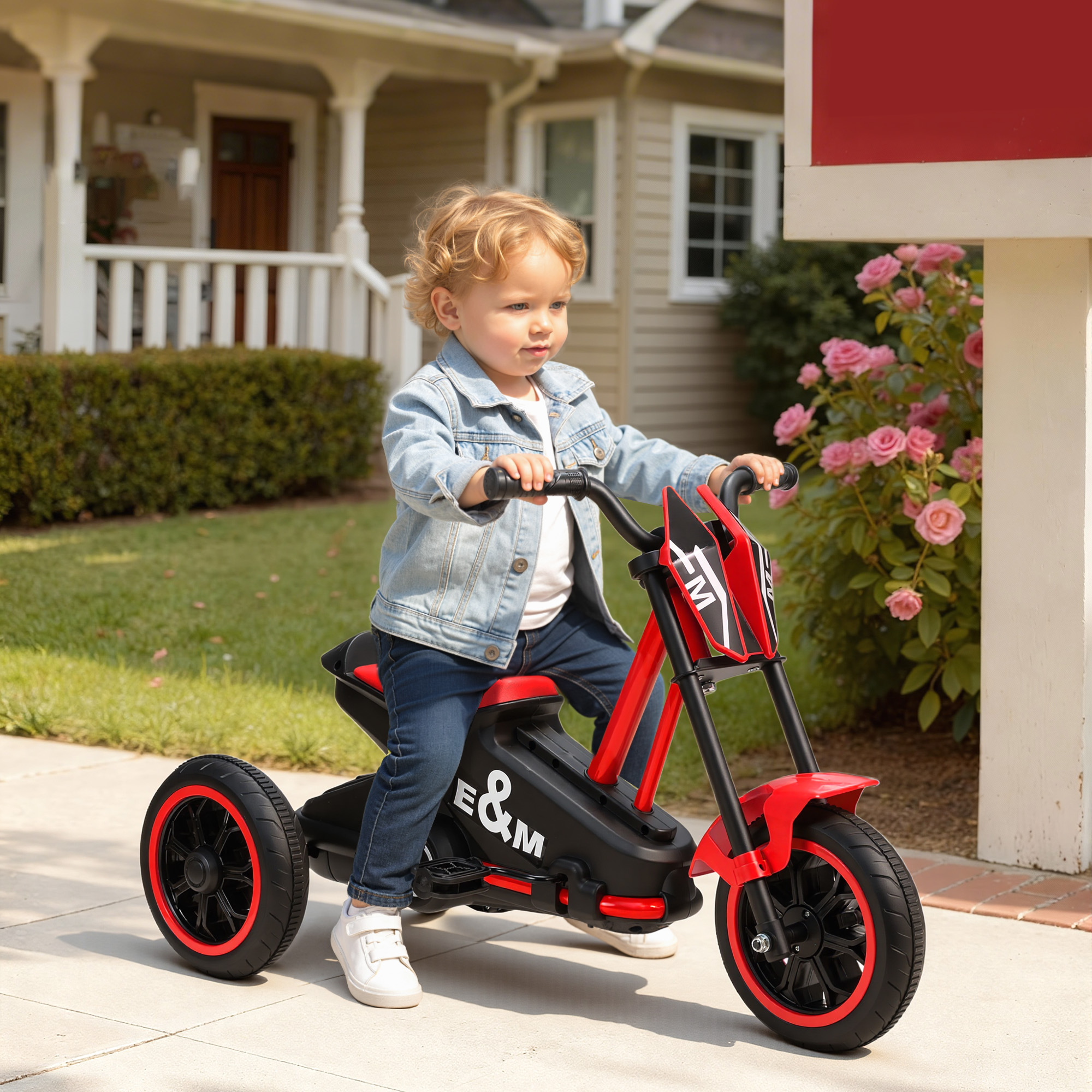 Dreirad, Kinderfahrrad, Laufrad, Kinderrad mit Pedal, Lauffahrrad für Kinder 18-36 Monaten, Stahl, 79x44x50 cm, Rot