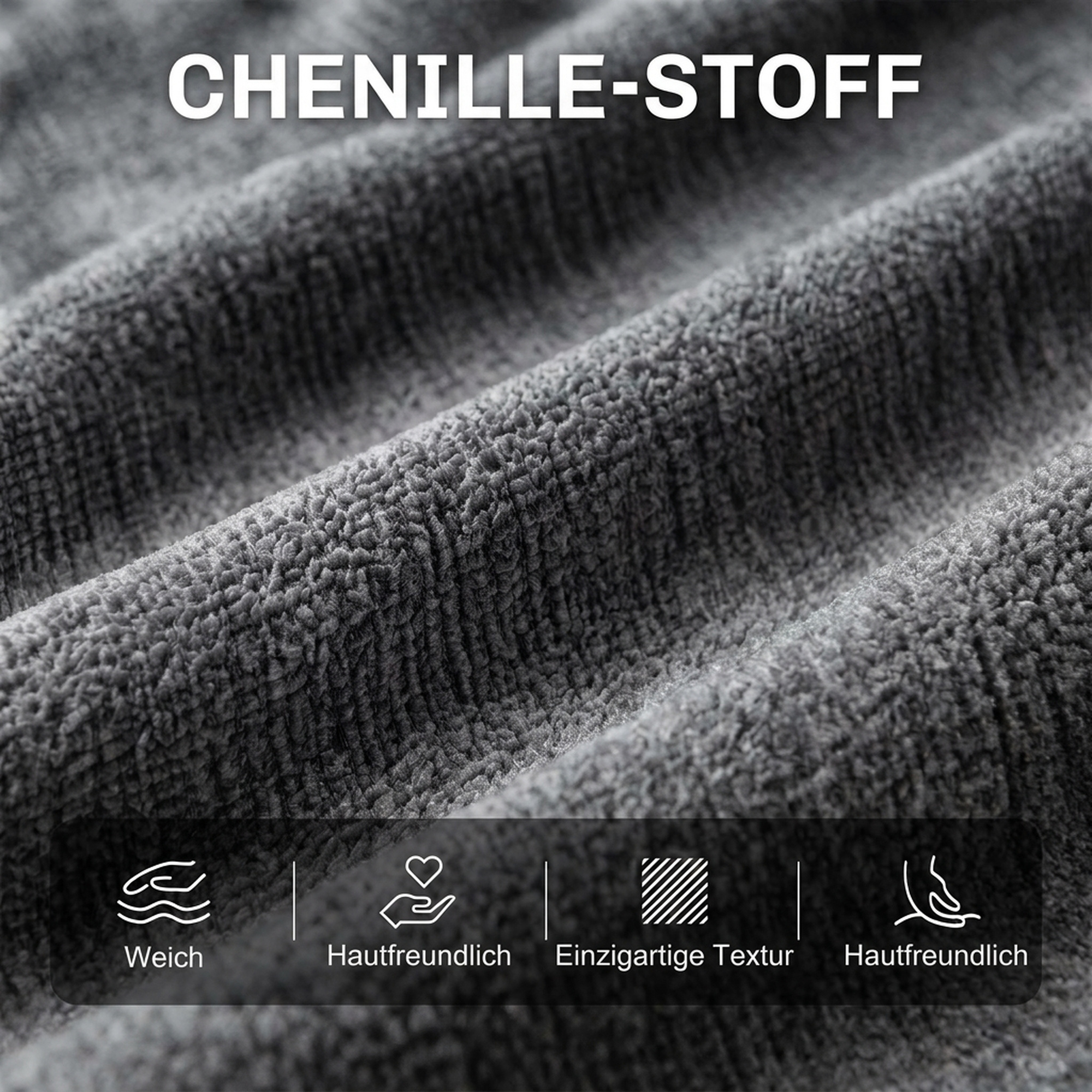 Schaukelstuhl in Chenille, Sessel zum Sitzen im Schneidersitz mit 2-Lagen-Kissen, weicher Rückenlehne, Kautschukholz-Untergestell, Dunkelgrau