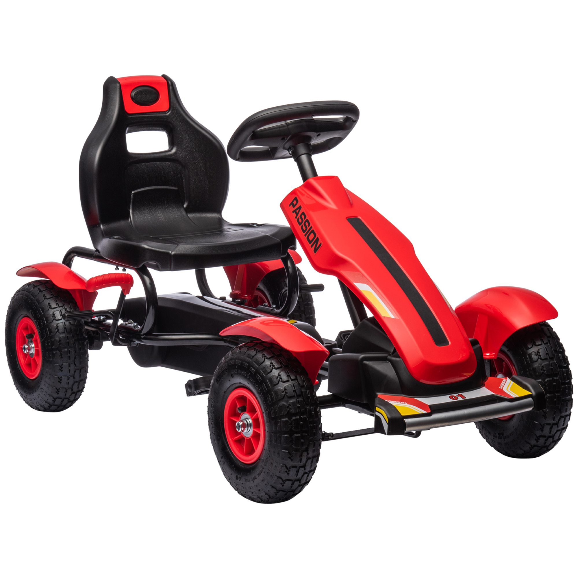Gokart Tretauto mit Handbremse, verstellbarem Sitz, Vor- und Rückwärtsgang, bis 50kg für Kinder 5-12 Jahren Rot