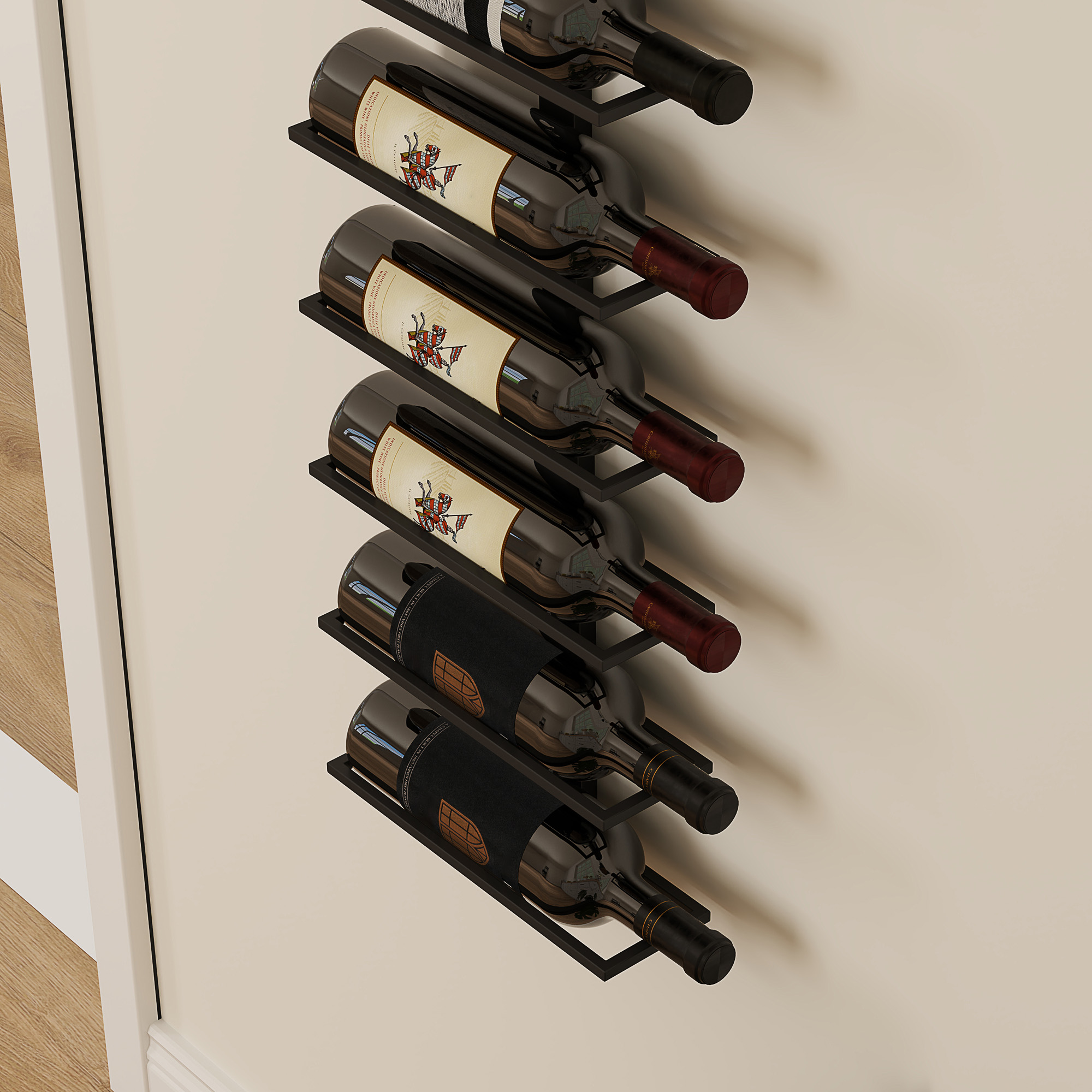 Weinregal, Wandregal für 10 Flaschen Wein, 10 Ebenen, Metall, für Küche, Wohnzimmer, Hausbar, Schwarz