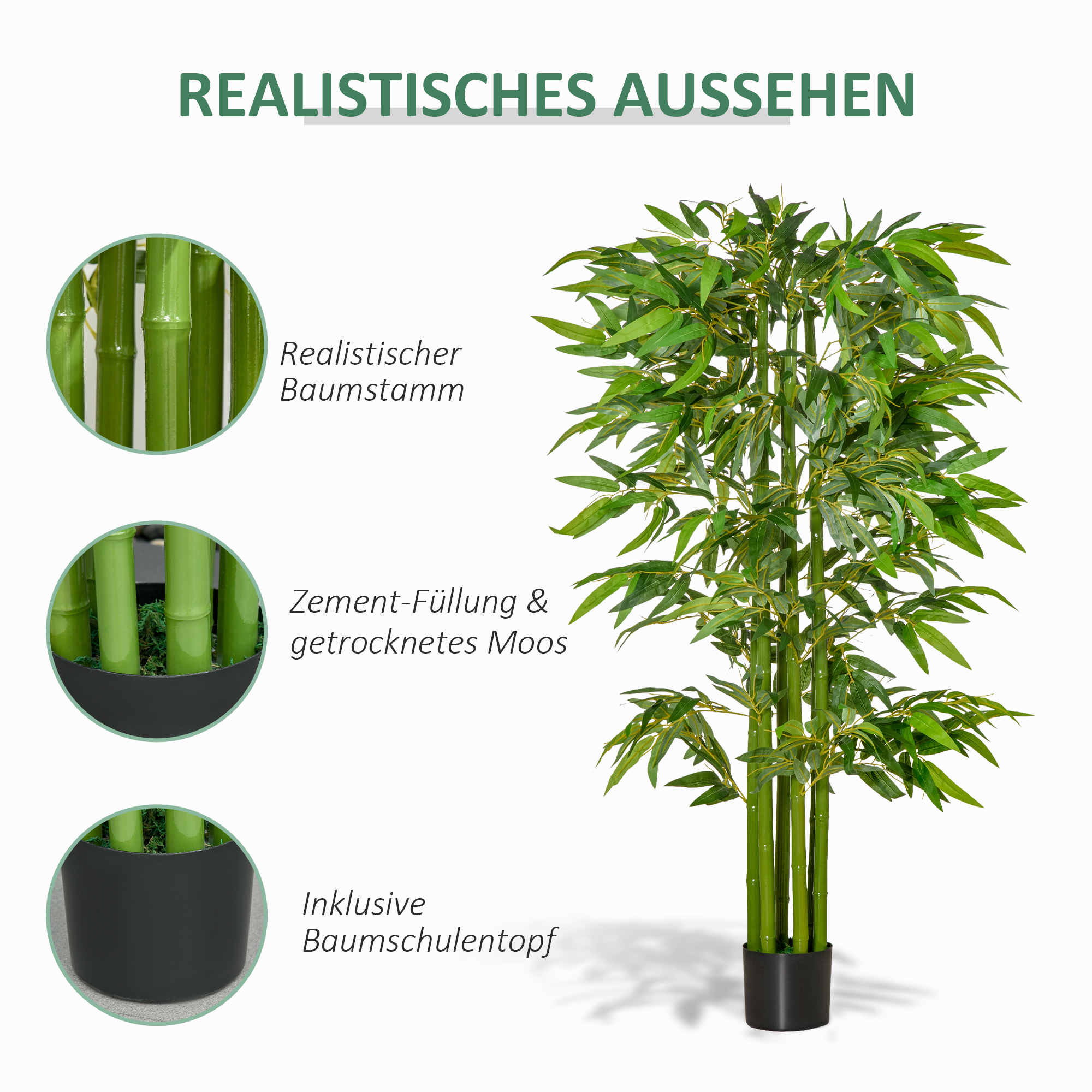 Künstlicher Bambus groß 160 cm Kunstpflanze, Kunstbambus, Plastik Künstliche Pflanzen im Topf, Fake Plant wie echt für Wohnzimmer Schlafzimmer Büro Garten Moderne Dekoration Geschenk