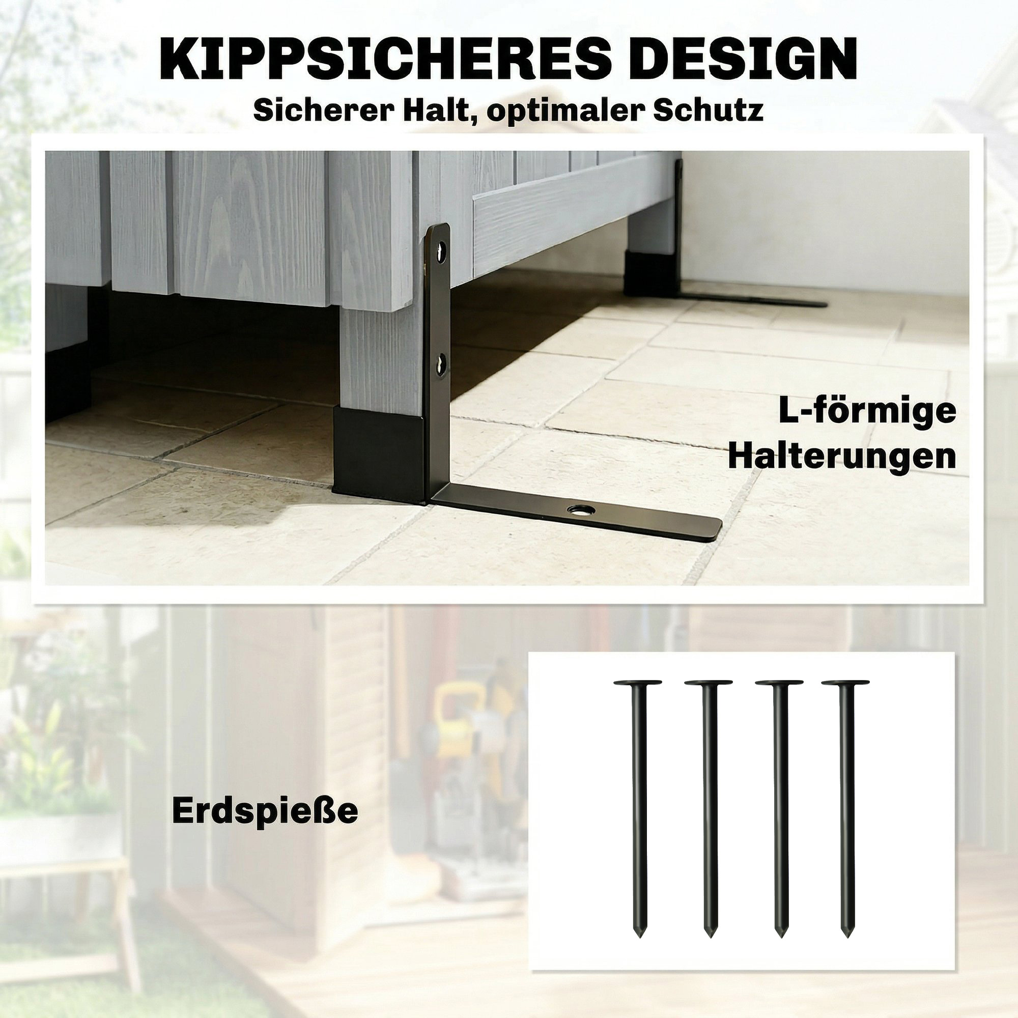 Gartenschrank Holz extra hohe Geräteschuppen mit verstellbar Ablage magnetisch Tür galvanisiert Dach Belüftung