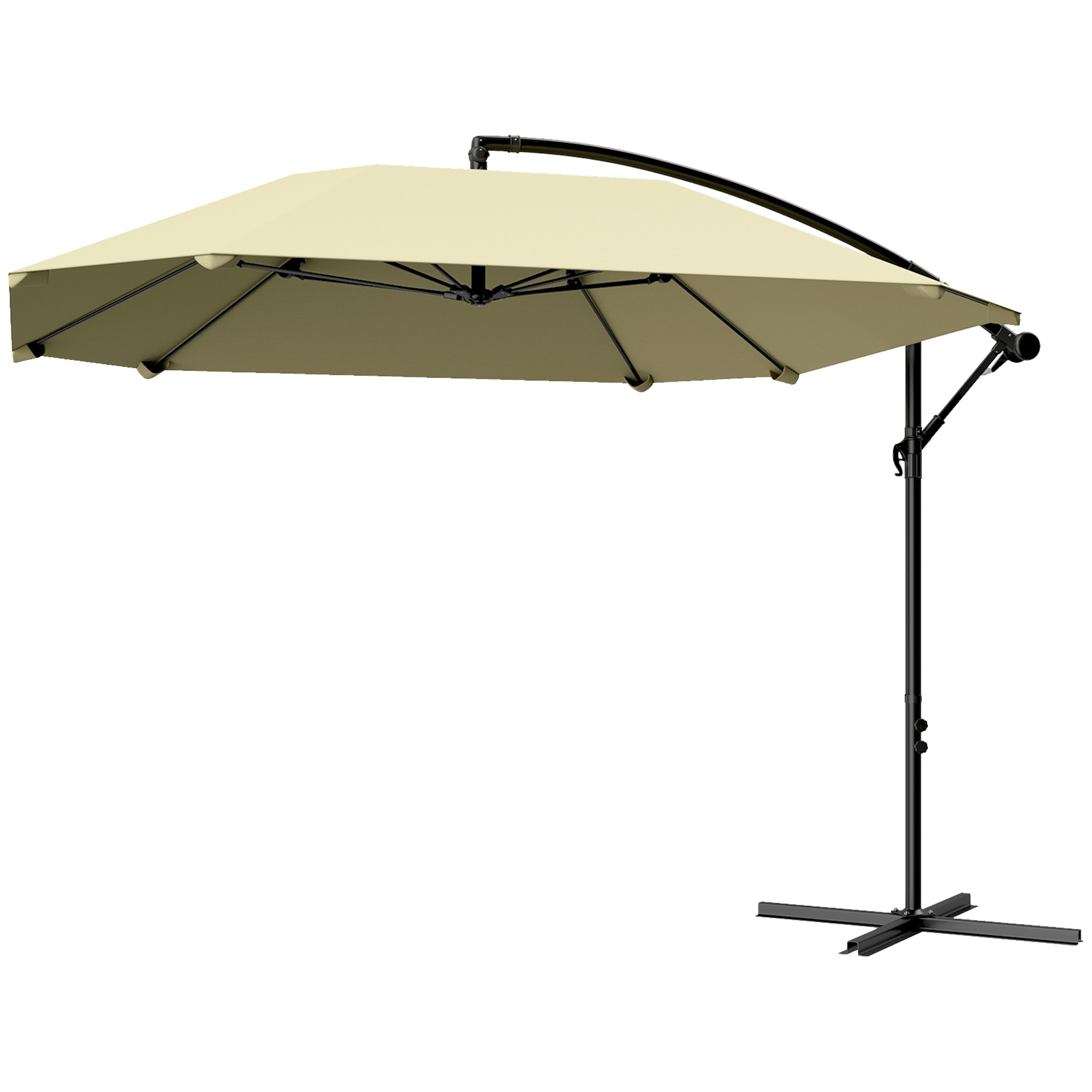Ampelschirm Alu Ø 260 cm Sonnenschirm, wasserdicht Kurbelschirm mit Ständer, Kurbel, Beige Ampelschirm Alu Ø 260 cm Sonnenschirm, wasserdicht Kurbelschirm mit Ständer, Kurbel, Beige