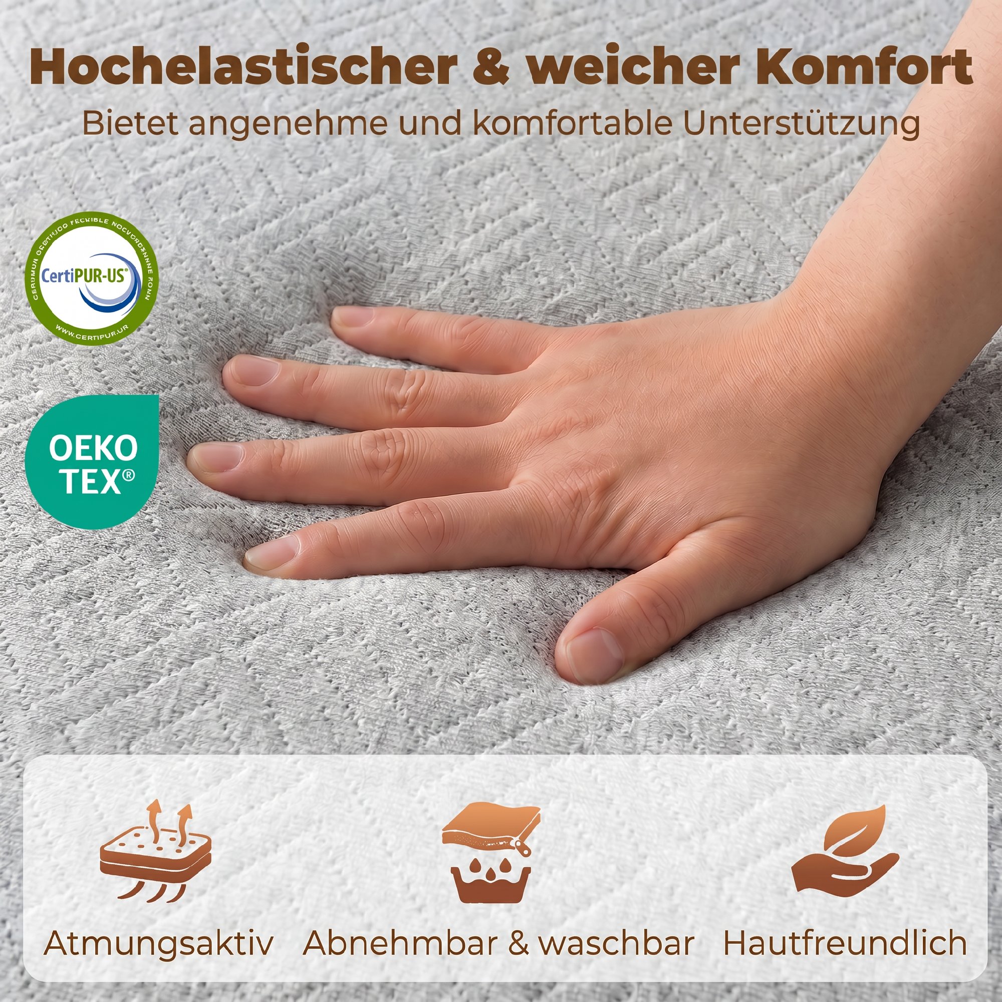 Klappmatratze 200 x 90 cm, 15 cm faltbare Matratze, tragbare Bodenmatratze mit waschbarem Bezug, Oeko-Tex geprüft