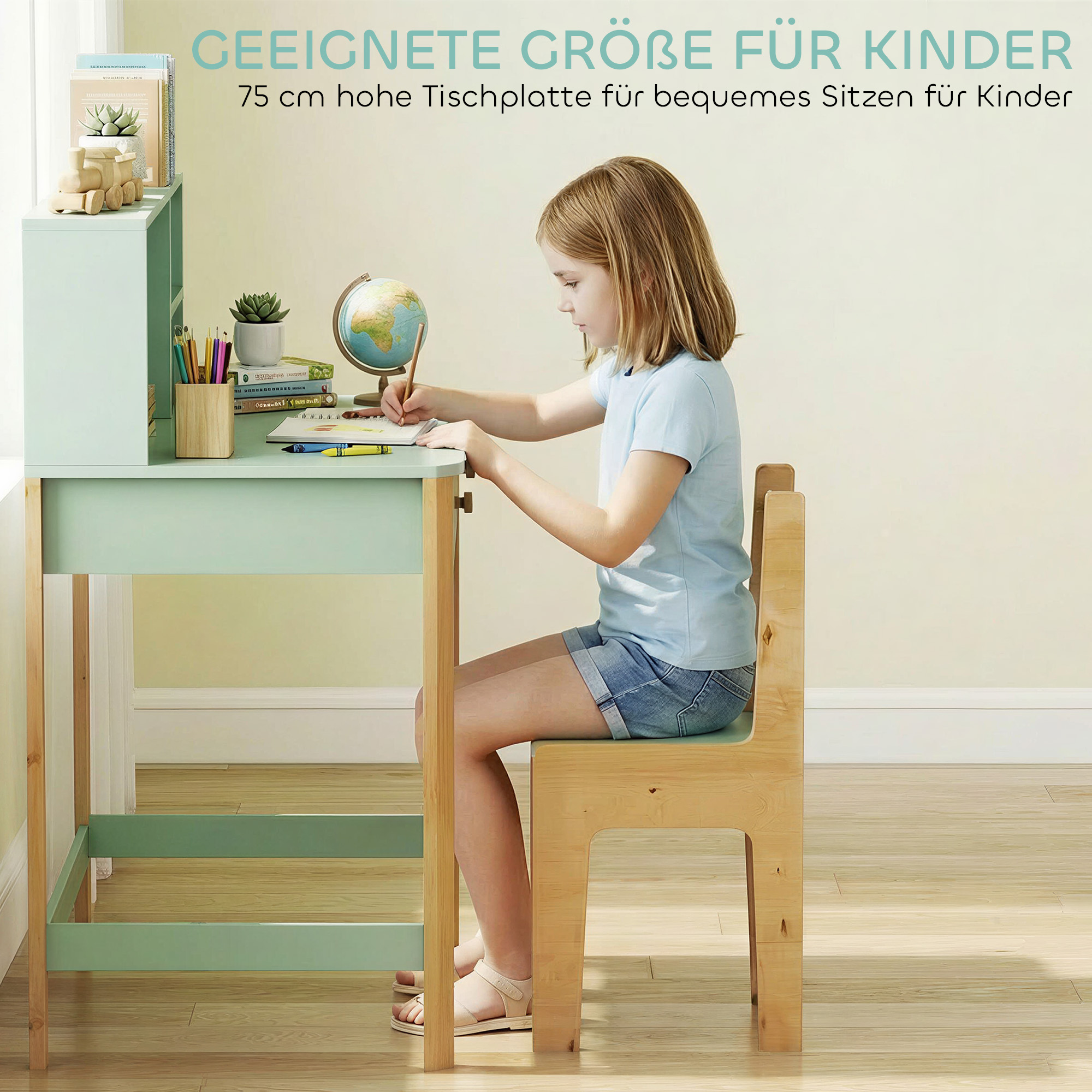 Kinderschreibtisch Schülerschreibtisch mit Schubladen Regal Stauraum für 5-12 Jahre Kinder 90 x 52 x 105 cm Grün